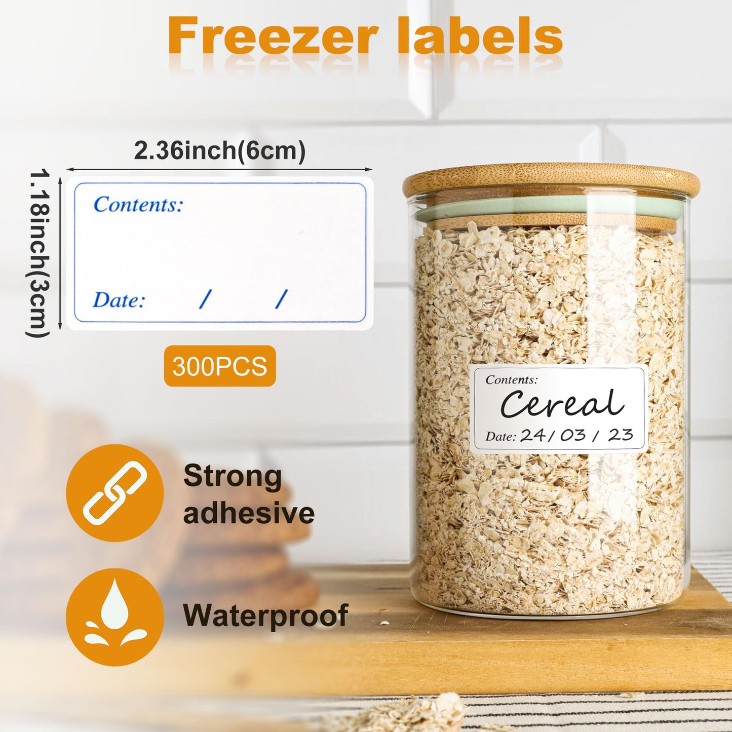 300pcs Removable Freezer Labels, Blank Writable Food Storage Labels, Food Date Sticker Pantry Labels for Kitchen Restaurant Market Grocery Store Food Containers