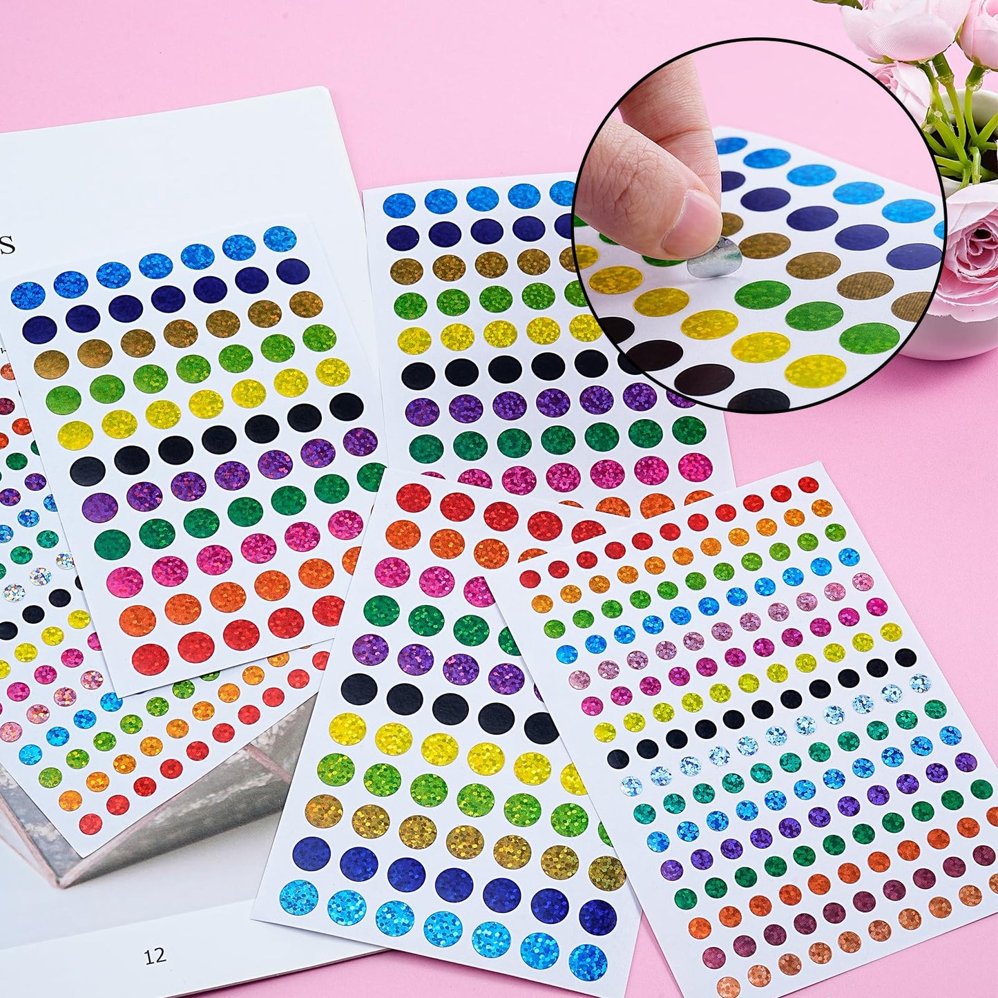 60 Sheet 7950 Pieces Small Shiny Dot Colored Stickers Coding Label Sticker, 1/4" and 2/5" Glitter Circle Dot Labels for Home Office Students (Colorful) Colorful