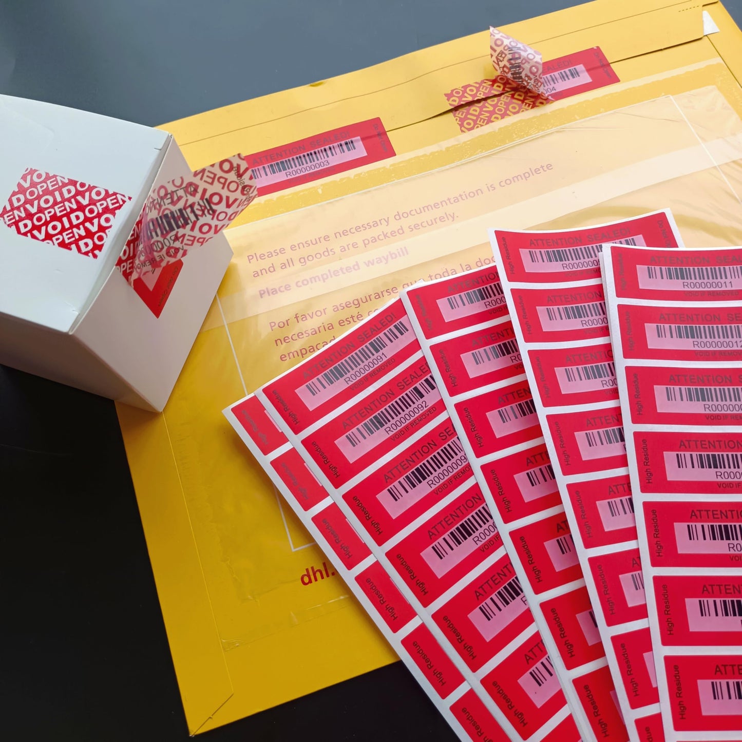 120 pcs Tamper Evident Label Sticker with Bar Code Security Warranty Void Seals Total Transfer Tamper Proof Stickers for Reusable Package with Serial Number(1 x 3.4 Inches,Red) Red4