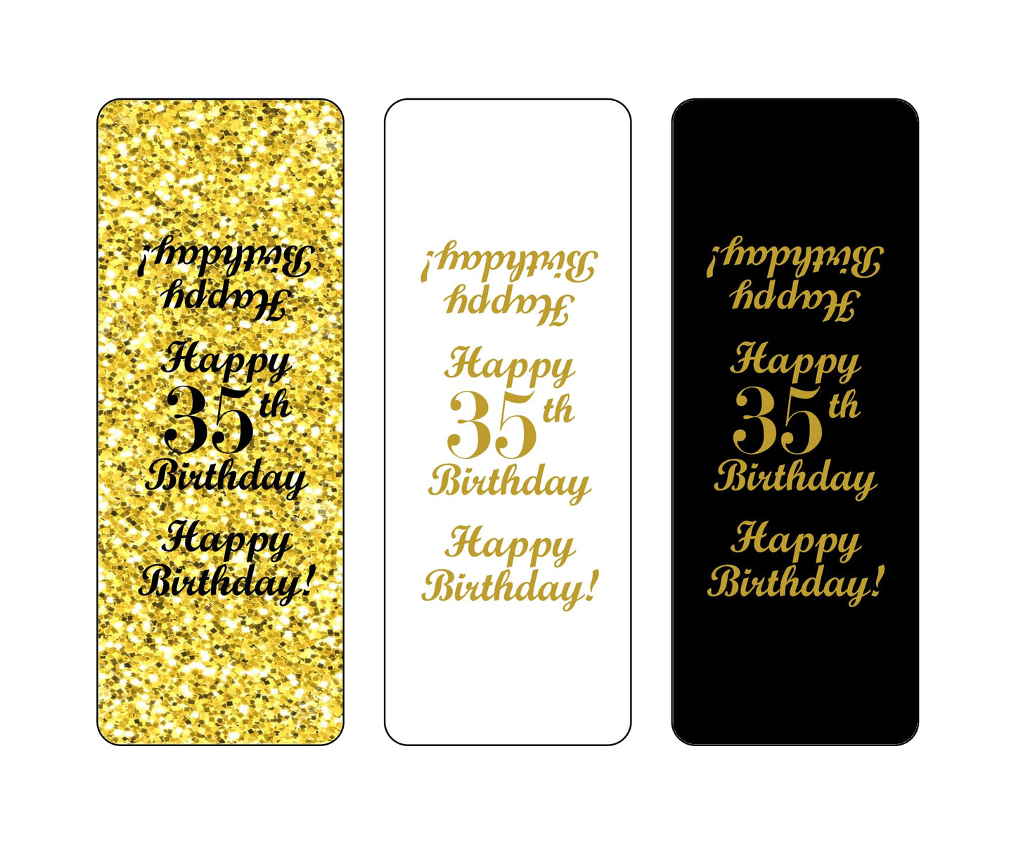 35th Birthday Nuggets Labels, Chocolate Candy Wrapper, (Set of 90) Candy Stickers; 3 Designs: 30 Gold, 30 Black, 30 White, Candy Not Included