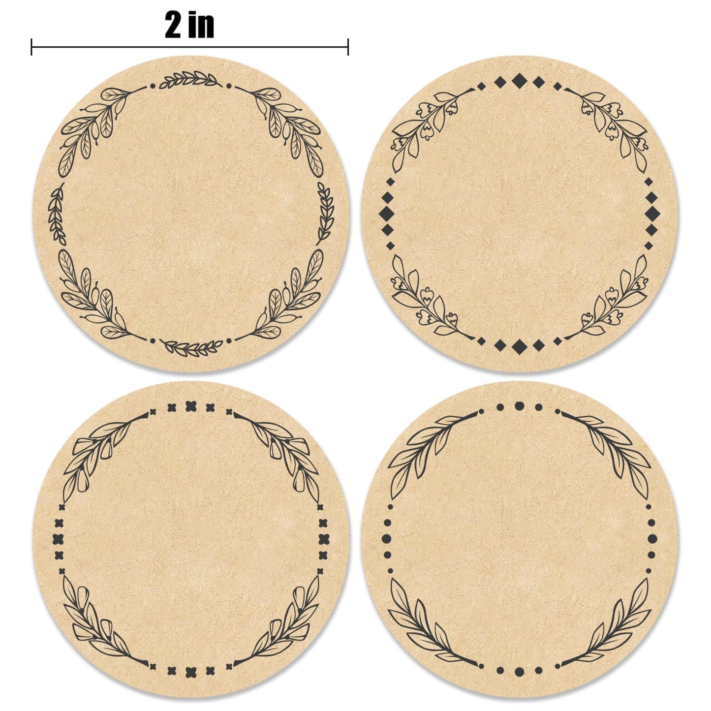 500pcs 2" Label Stickers for Jars and Lids, 4 Different Wreath Designs, Kraft Sticker Labels for Pantry, Mason Jars, Canning, Bottles 4 Different Wreath Design (2 Inch)
