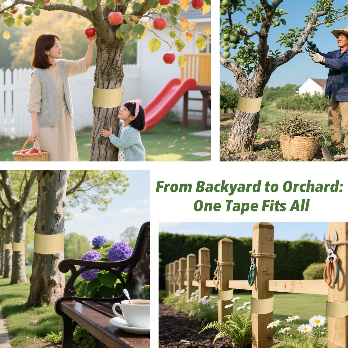2 Packs 165 Ft x 2 Inch Tree Trunk Wrap Tape, Tree Wrap Roll Tape for Fruit Trees, Suitable for Garden, Backyard and Orchard, Waterproof & Adhesive