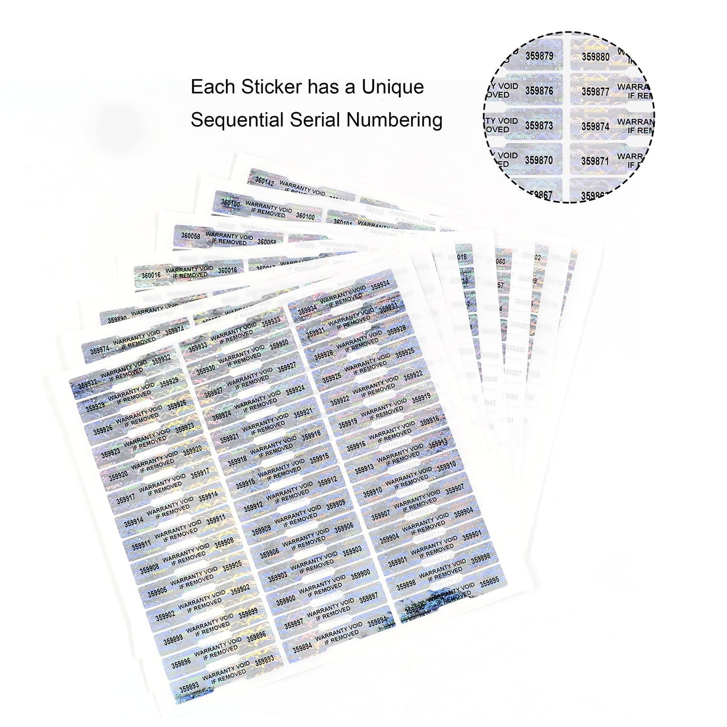 300 Pcs Hologram Tamper Evident Stickers, High Security Sticker, DogBone Warranty Void Tamper Proof Sealing Labels, Unique Sequential Serial Numbering (WZRYSEAL 2Inch X 0.4Inch) 300
