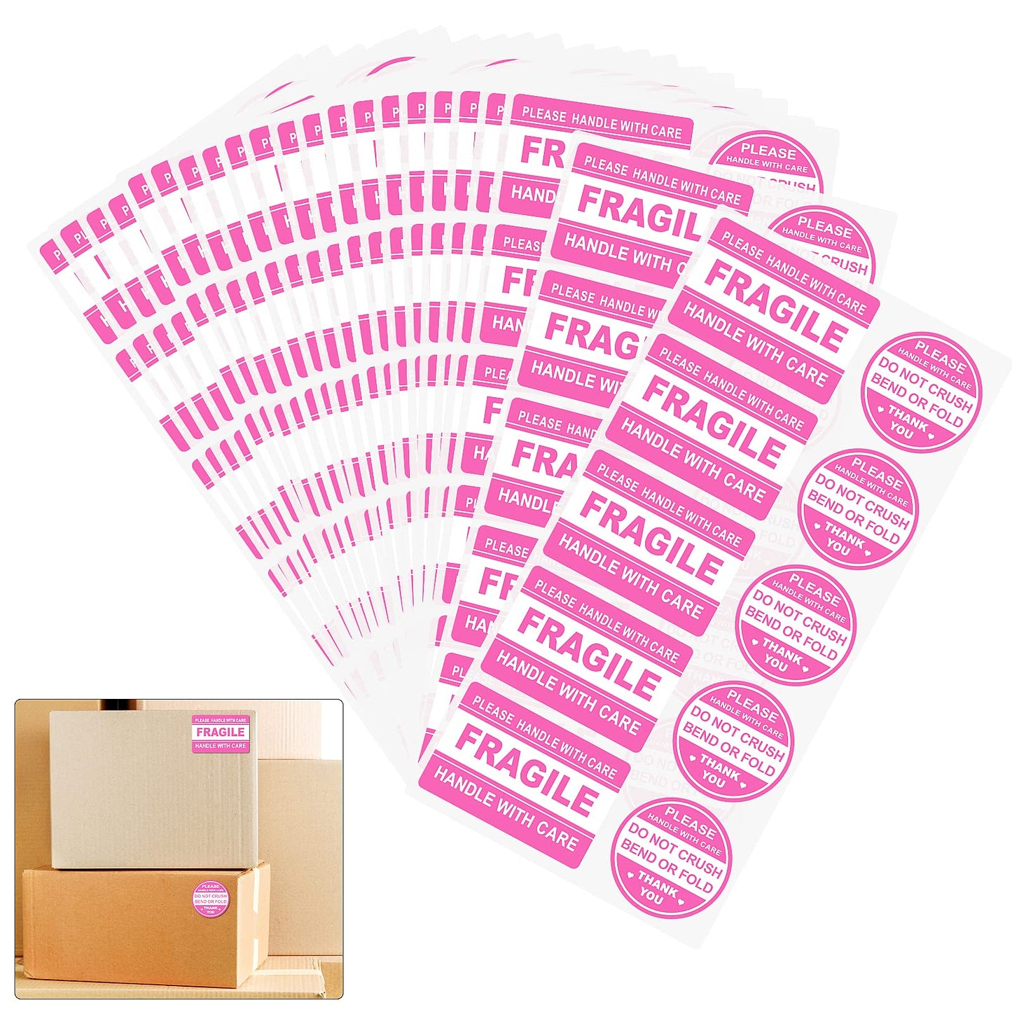 600 PCS Fragile Stickers for Shipping Do Not Trample or Fold Stickers Do Not Drop Labels for Shipping Mailing Envelops Cartons Pallets Adhesive Labels(Pink) Pink