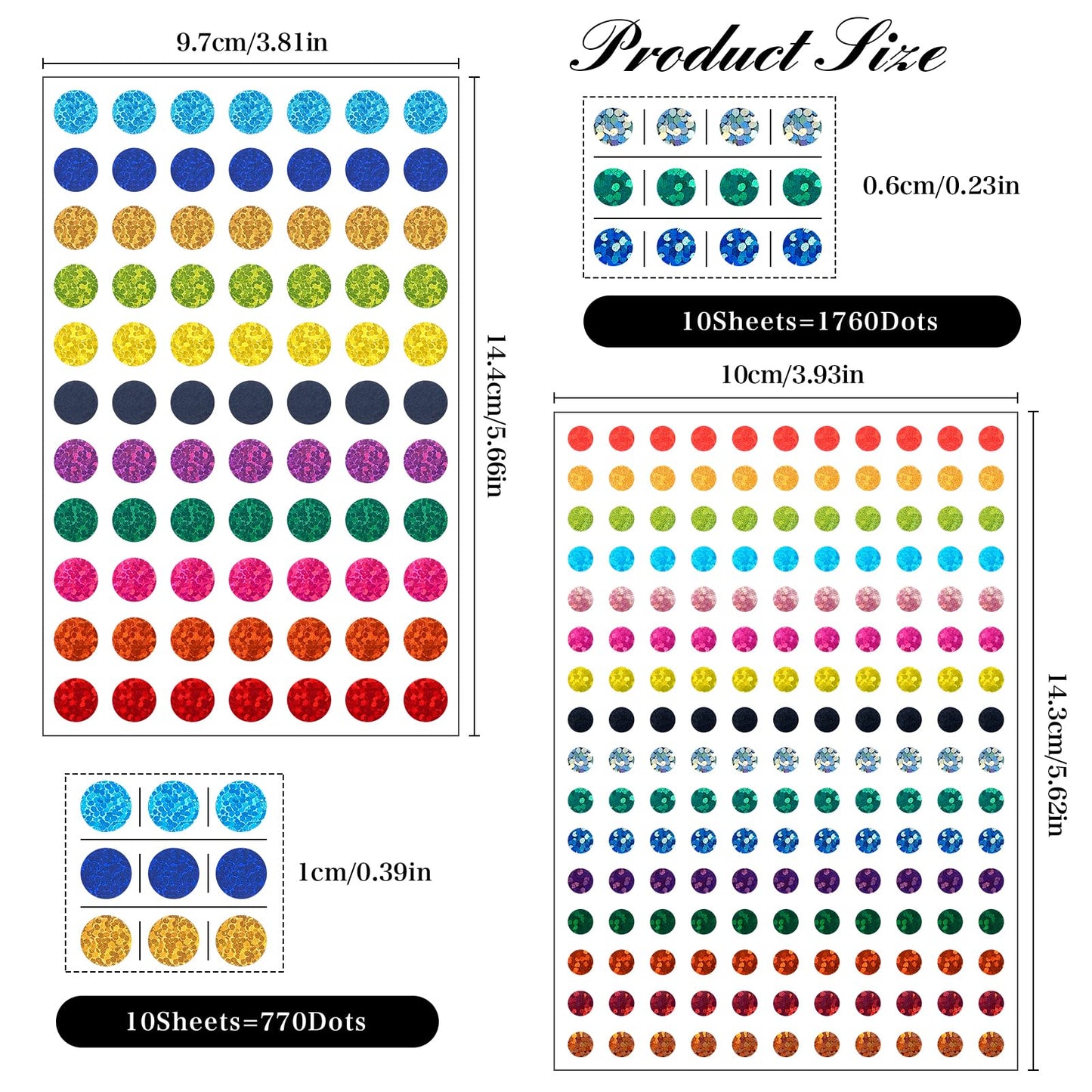 60 Sheet 7950 Pieces Small Shiny Dot Colored Stickers Coding Label Sticker, 1/4" and 2/5" Glitter Circle Dot Labels for Home Office Students (Colorful) Colorful