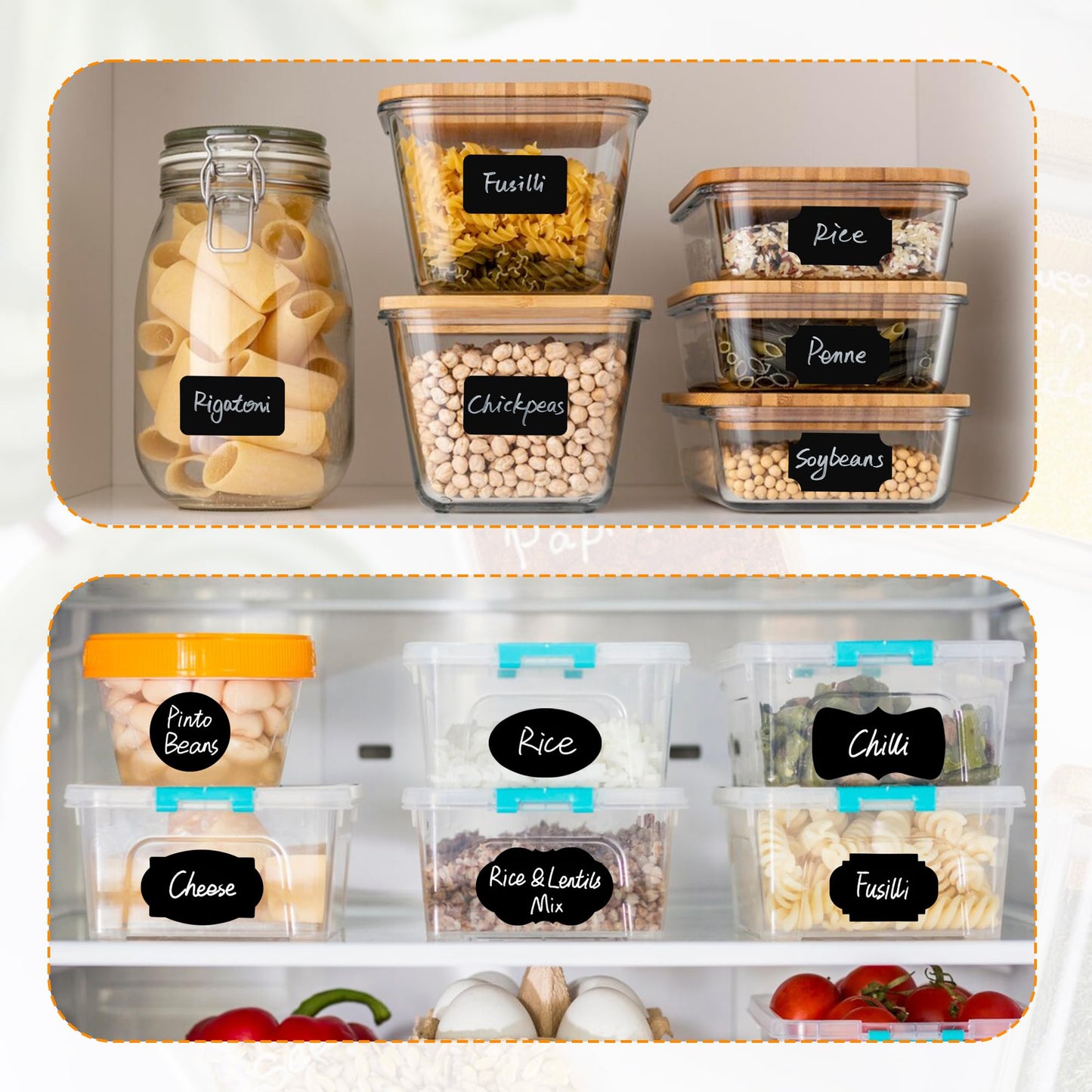 256 Kitchen Blank Chalkboard Labels for Jars Bottles Containers, Waterproof Reusable Removable Different Size Black Labels Stickers for Home Kitchen Pantry Food Spice Storage, Office (Black)