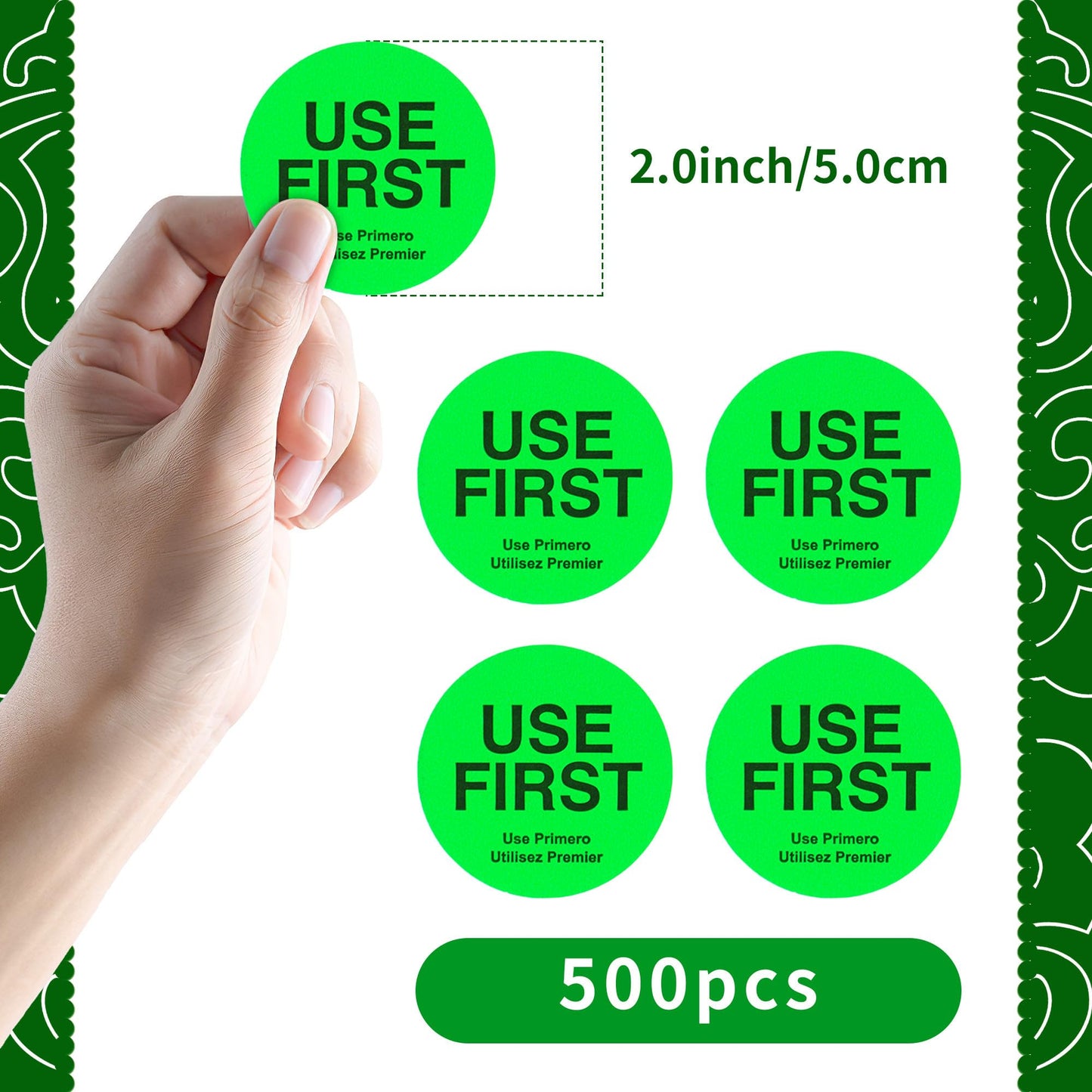 Use First Sticker with 2 Inch Circular Inventory Control Labels,Permanent Adhesive Restaurant Quality Food Labels for Use First (Fluorescent Green) 1 pc