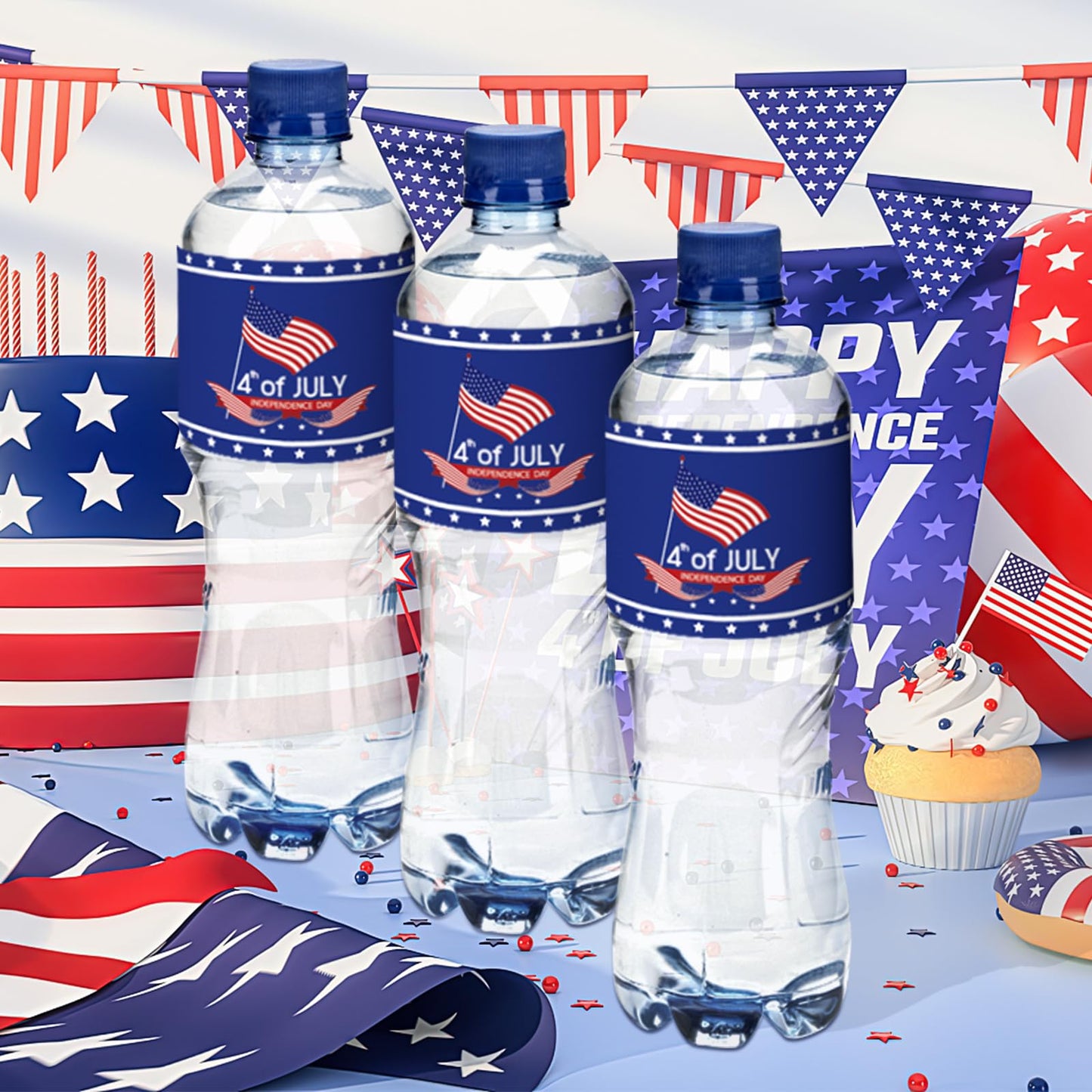 120PCS 4th of July Decorations Water Bottle Labels, 8.7" x 2" Fourth of July Accessories Water Labels,4th of July Stickers for American Independence Day, Labor Day