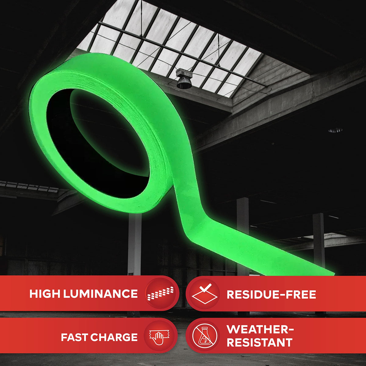 XFasten Glow in the Dark Tape, Yellow/Green, 1-Inch x 30-Foot Photo-Luminescent Glow Dark Duct Tape