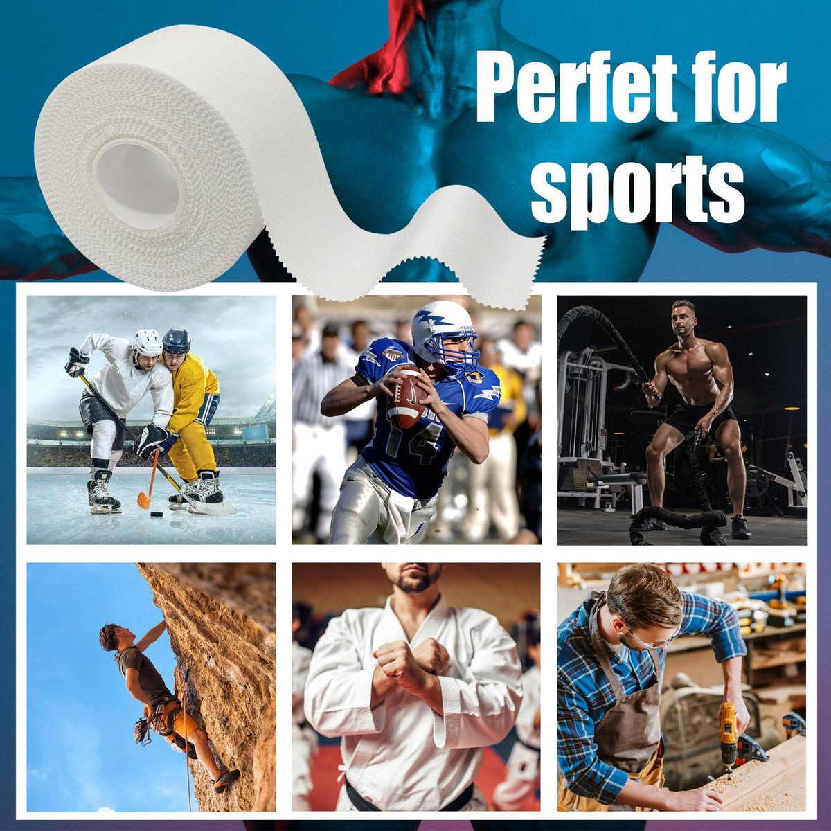 Athletic Tape - QZL 6 Rolls 1" 30‘ Versatile Medical Tape Bandage Tape, 100% Cotton Cloth Tape Adhesive for Ankle Wrist, Sport Tape for & Grip Tape for Hockey, Boxing, Volleyball, Turf, Football, Rock