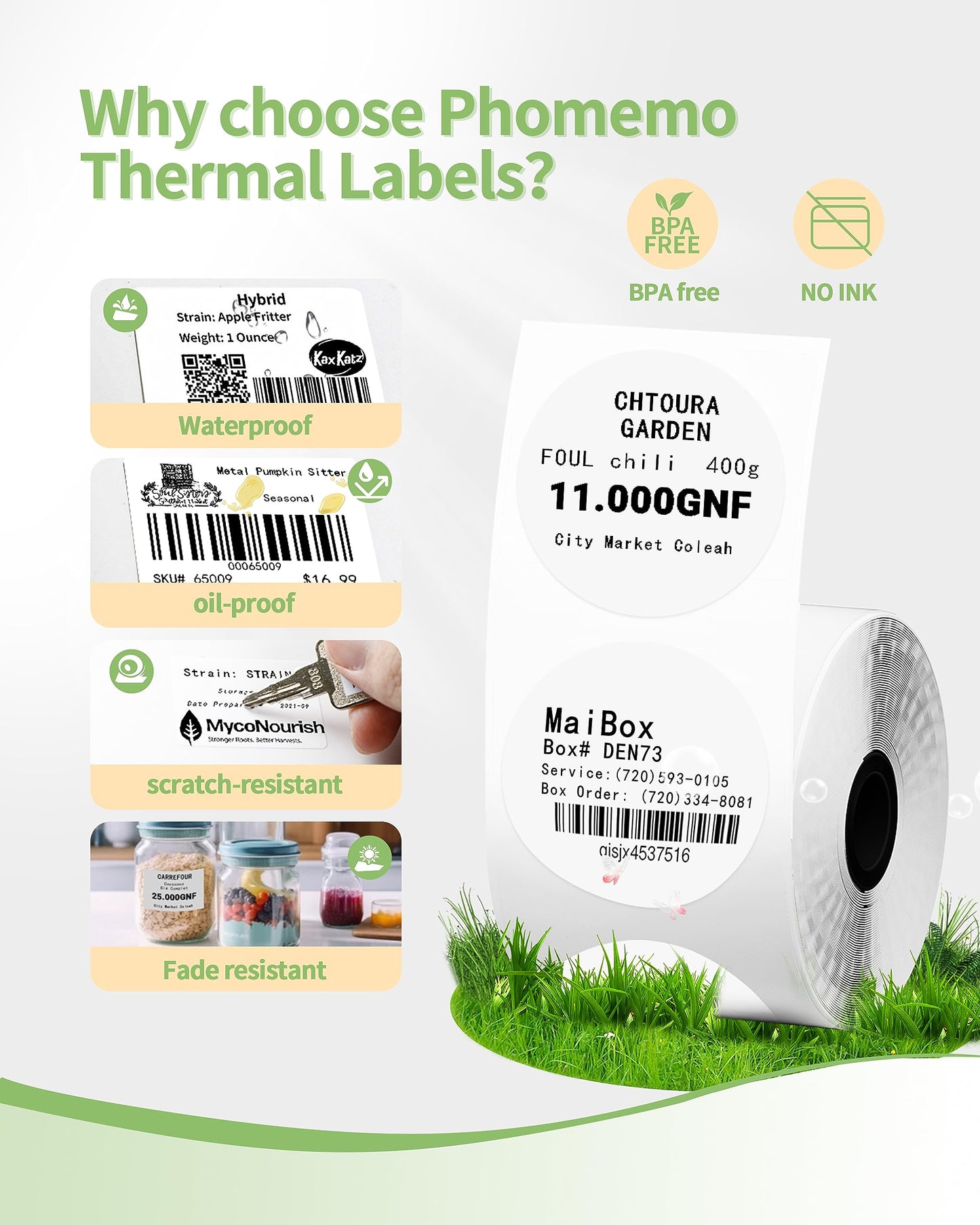 3 Roll Self-Adhesive Round Circle Thermal Labels for Phomemo M110/M221/M220/M120/M200/M110S Label Printers,1.96"(50 mm),Multi-Purpose Thermal Stickers,Black on White,140Labels/Roll 1.96" x 1.96"