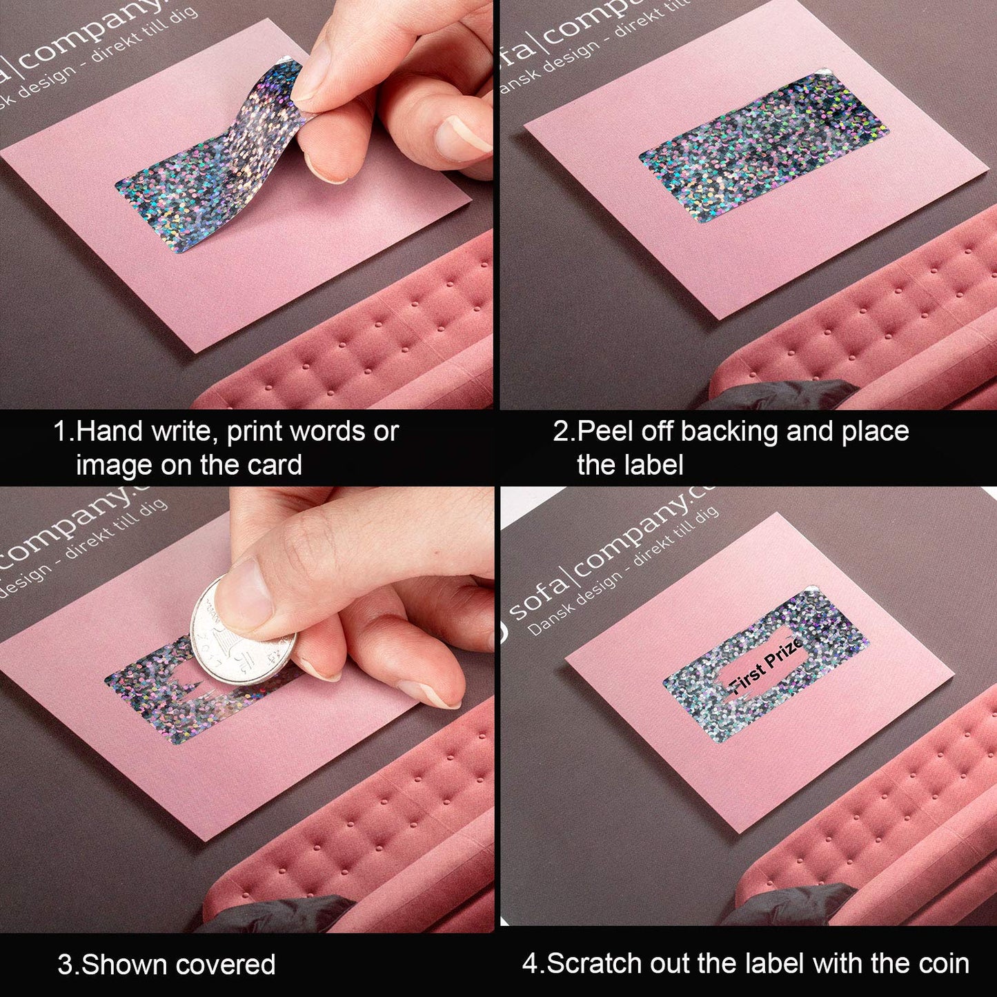 Leinuosen 1000 Pieces Scratch Off Sticker Silver Holographic Sticker DIY Make Your Own Lottery Ticket Gift 2 x 1 Inch Rectangle Glitter Labels for Office Games