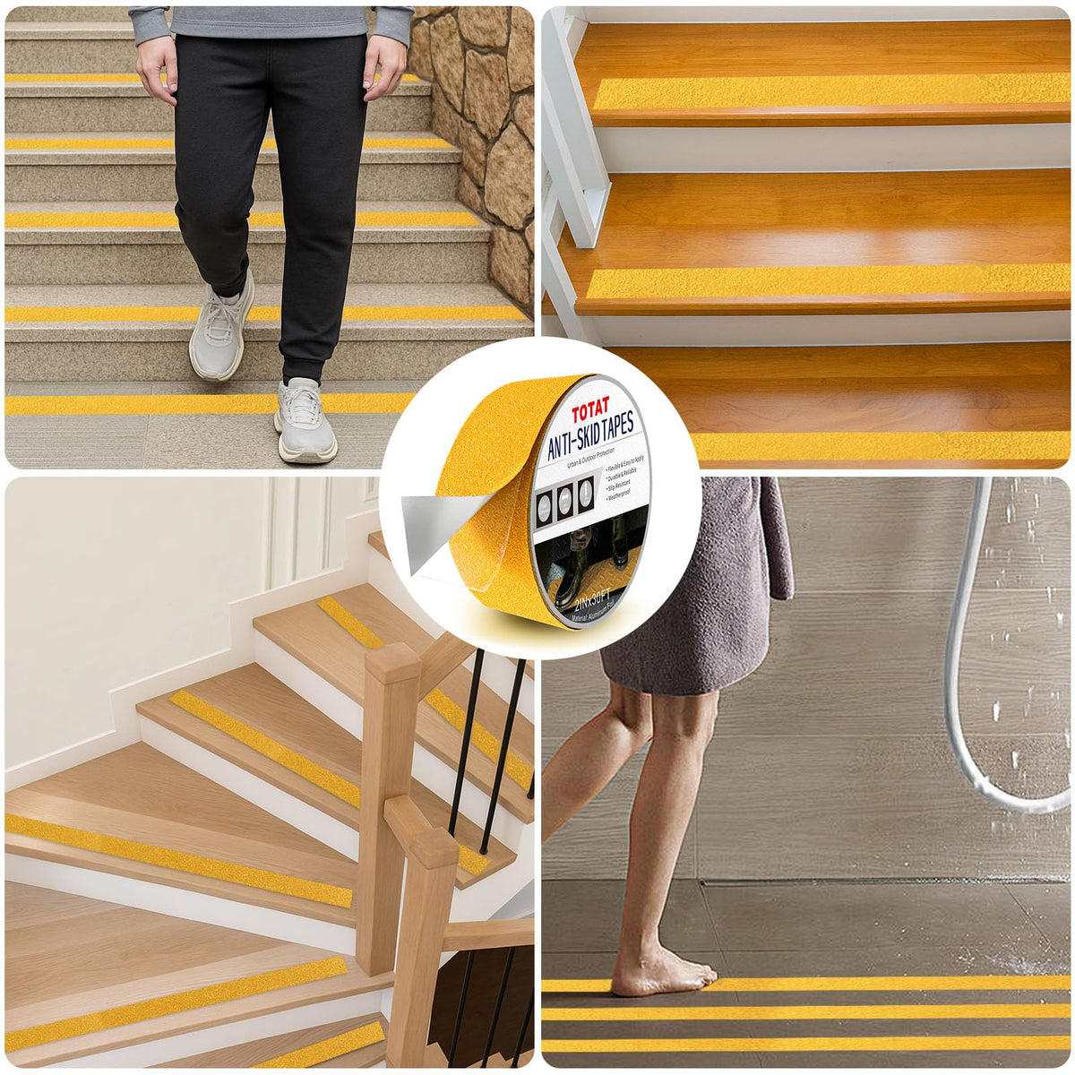 Aluminum Anti-Slip Tape 2" x30FT Yellow Ultimate Bathroom & Step Safety for Elderly/Pets - Waterproof Non-Slip Grip for Poolside, Indoor Stairs, Slippery Floors 2 IN