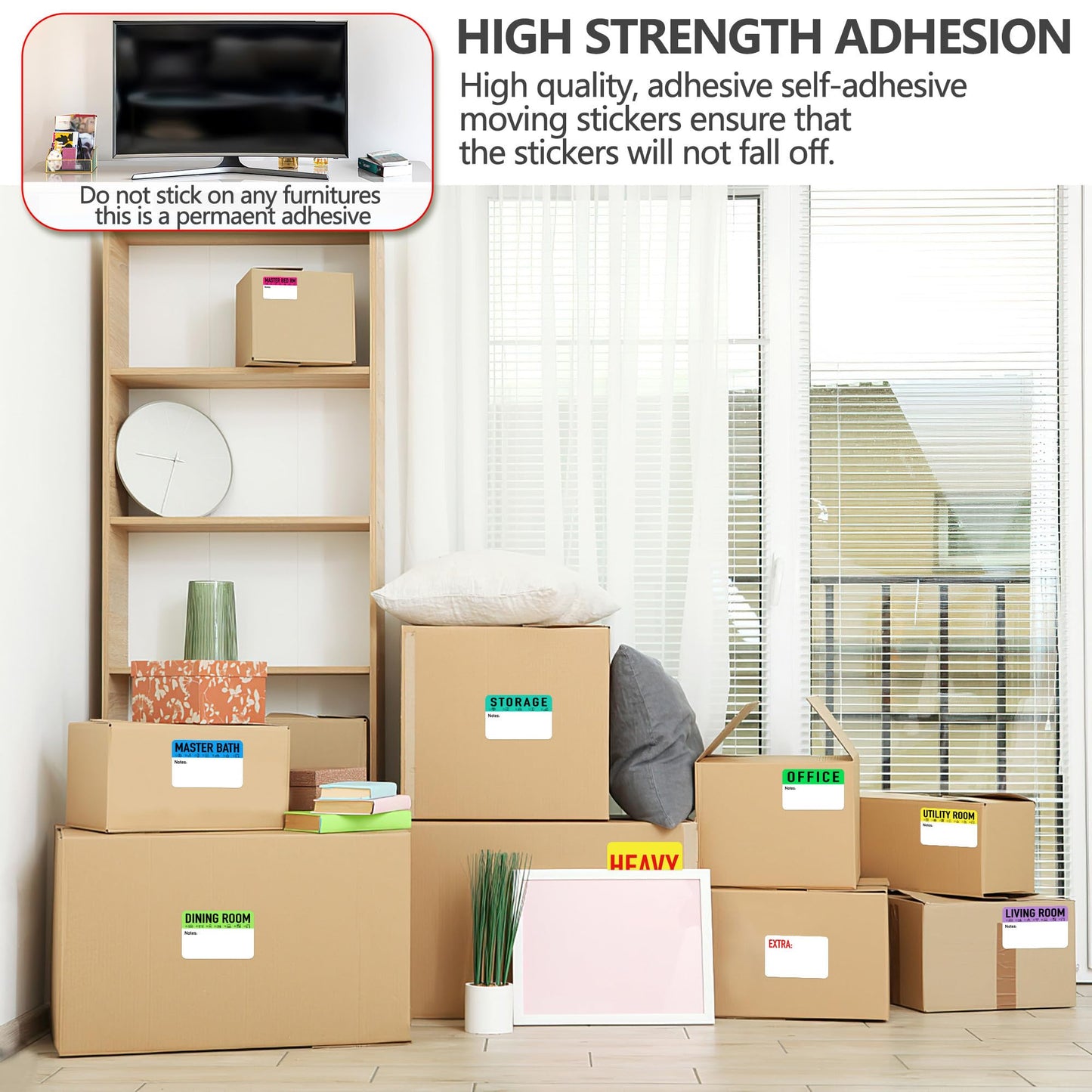 300 Pcs Moving Packing Box Labels 2” x 3” with Writable Notes Areas, 20 Designs Pre-Printed Color-Coded Home Moving Sticker Including Fragile & Customizable Blanks (Large, Count, 15) (Black) Black
