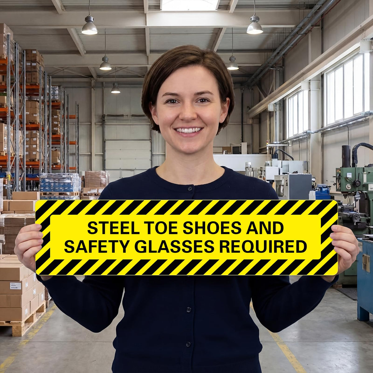 Watersay 2 Pack Steel Toe Shoes and Safety Glasses Required Floor Decals, 6 x 24 Inches Frosted Non Slip Safety Signs, Industrial Workplace PPE Warning Stickers