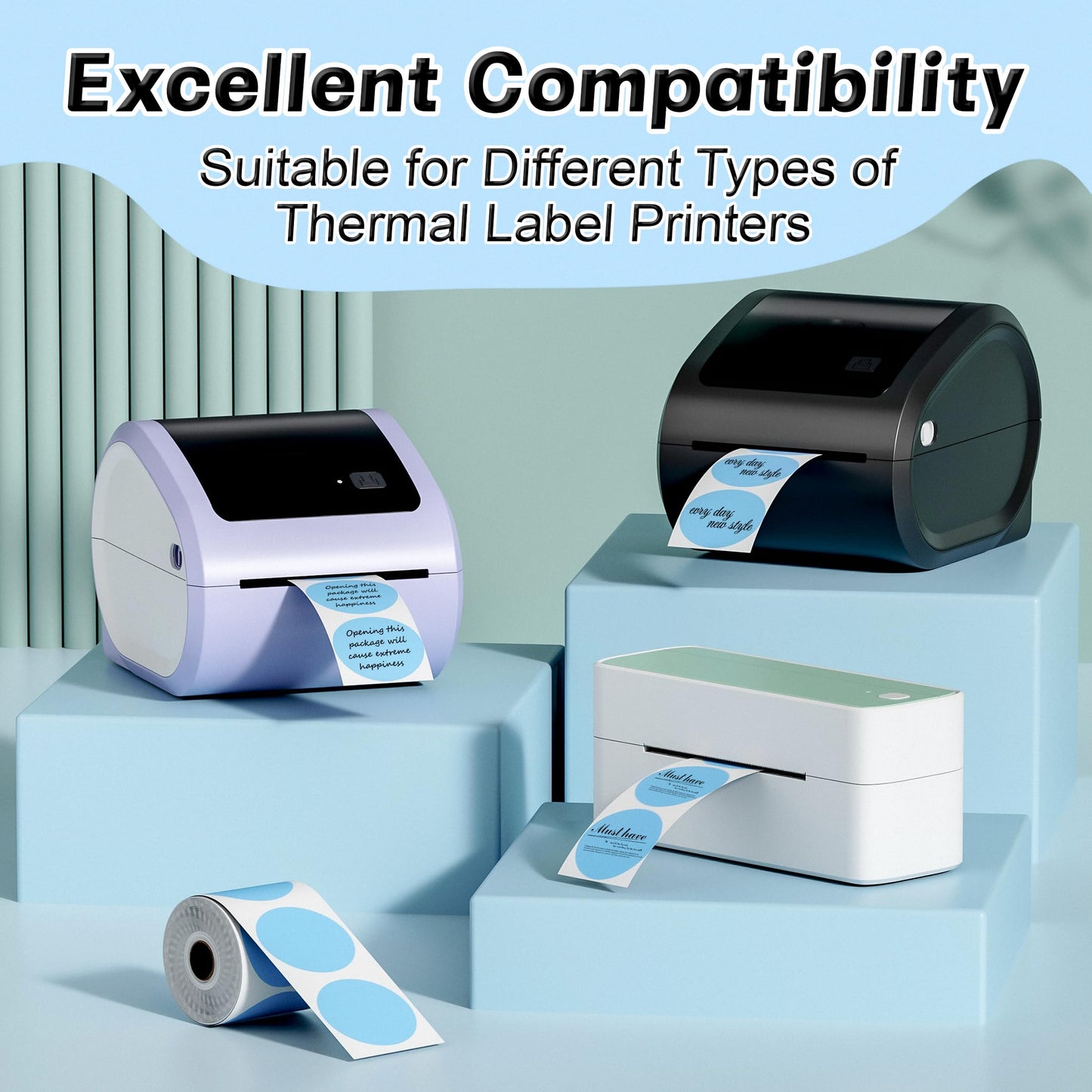Round Stickers 2 inch,Custom Thermal Labels Stickers Personalized for 241BT, D520BT, 344WF Thermal Label Printer, 750 Labels/Roll, Blue 2"x2" 750 pcs