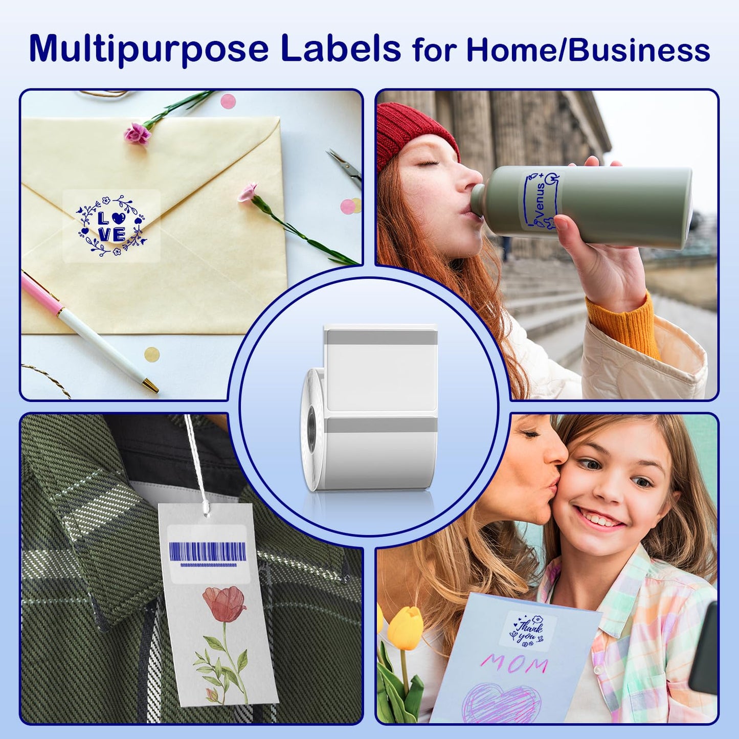 Phomemo Thermal Labels-Transparent Labels M110 Labels for M110/M220/M221/M120/M200,1.57"x1.18"(40x30mm) Blue on Clear