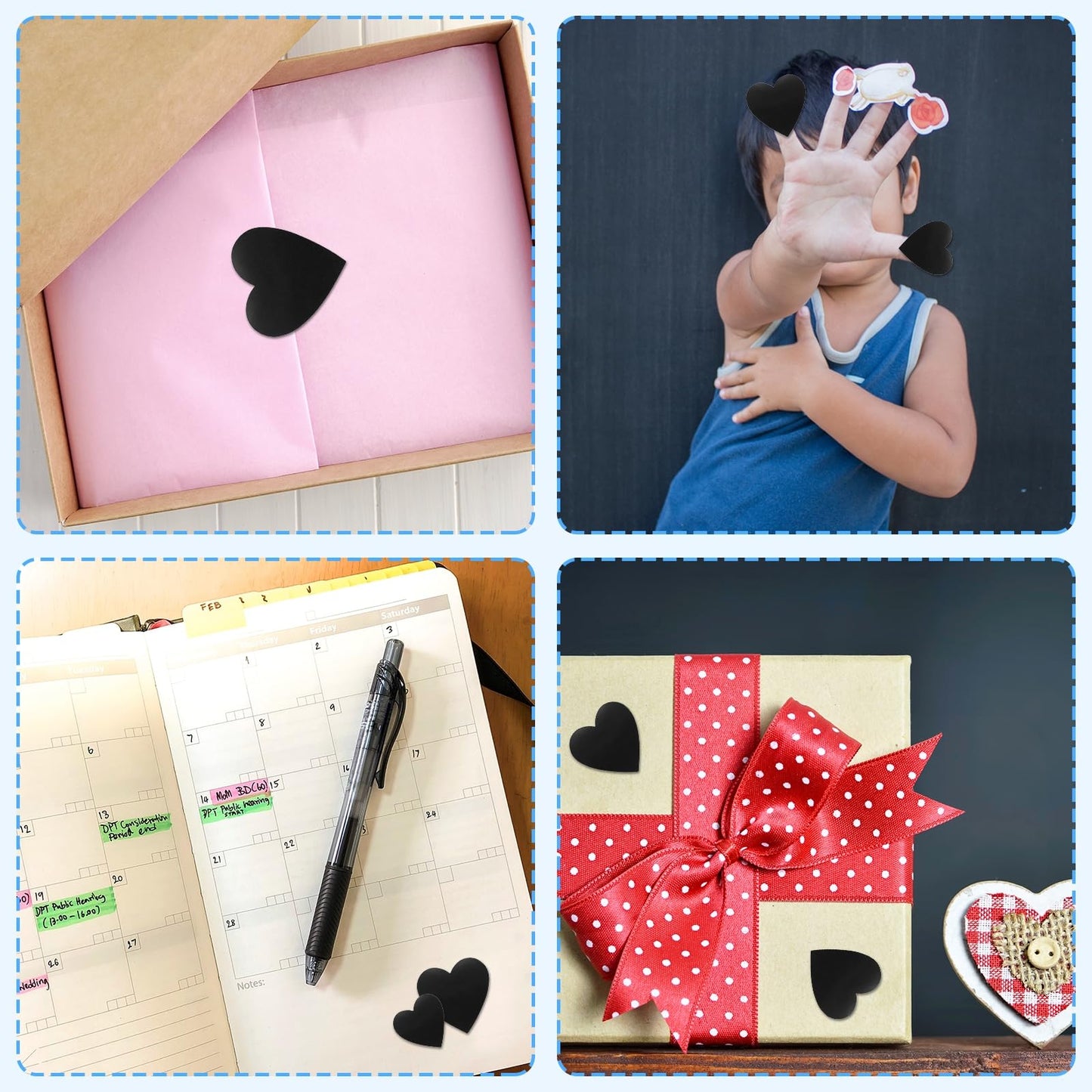 MECCANIXITY 1500 Labels Black Heart Stickers 1 Inch Heart Shaped Sticker Labels Self-Adhesive Cute Decals for Envelope Valentine's Day Scrapbook Award Charts (3 Rolls, 500 Labels Per Roll)