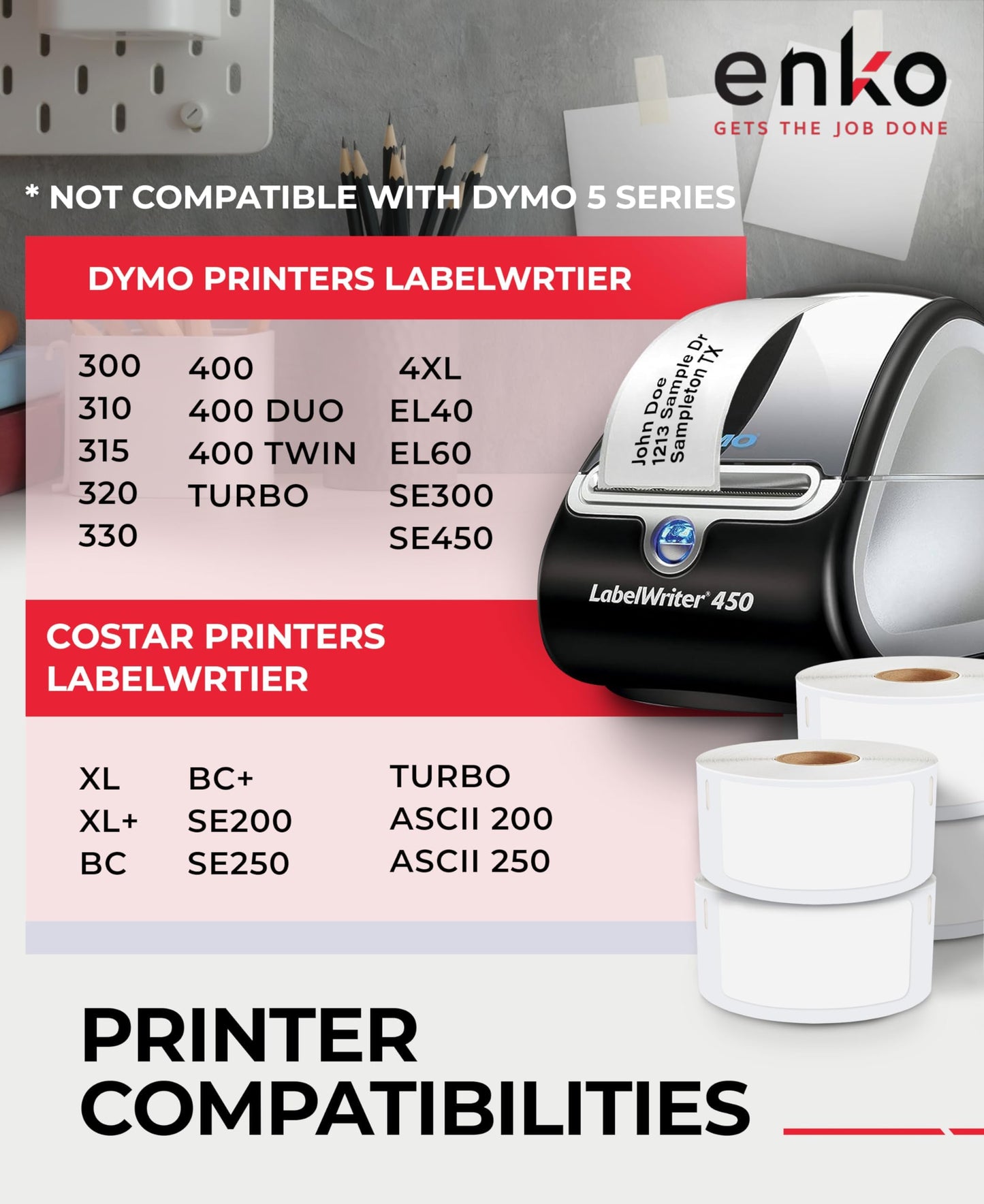 enKo Compatible for Dymo 30336 Labels (1 x 2-1/8 inches) - 6 Rolls, 3,000 Labels for Dymo LabelWriter 450 Turbo Printer and 4XL - Direct Thermal Address, Shipping and Barcode Labels 6 Rolls - 3000 Labels