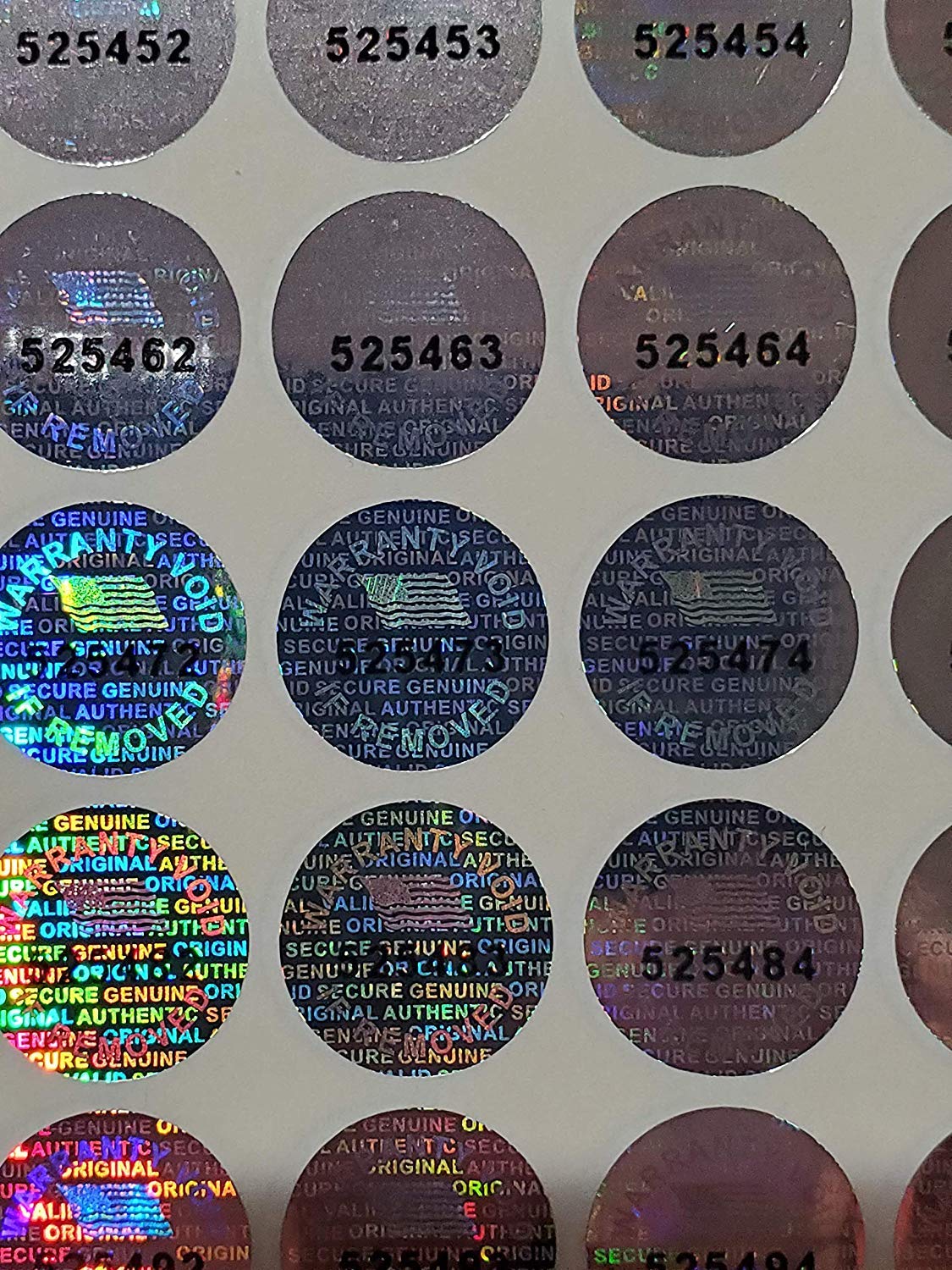 14 MM (0.53 inch) with Serial Number Round Tamper Evident Security Void Hologram Labels Seals Stickers- Maxhologram Brand (100) 100
