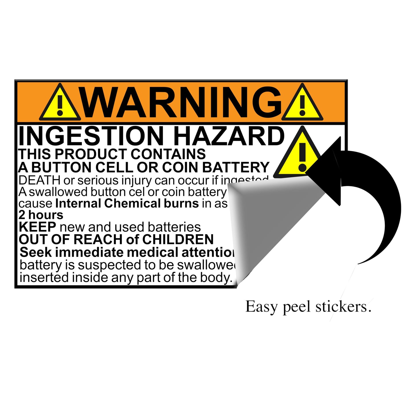 Reece’s Law Compliant Button Battery Warning Stickers -1 Sheet 32 Pack Child Safety Hazard Labels - Peel-Off 2" x 1.25" Labels on 8.5" x 11" Sheets