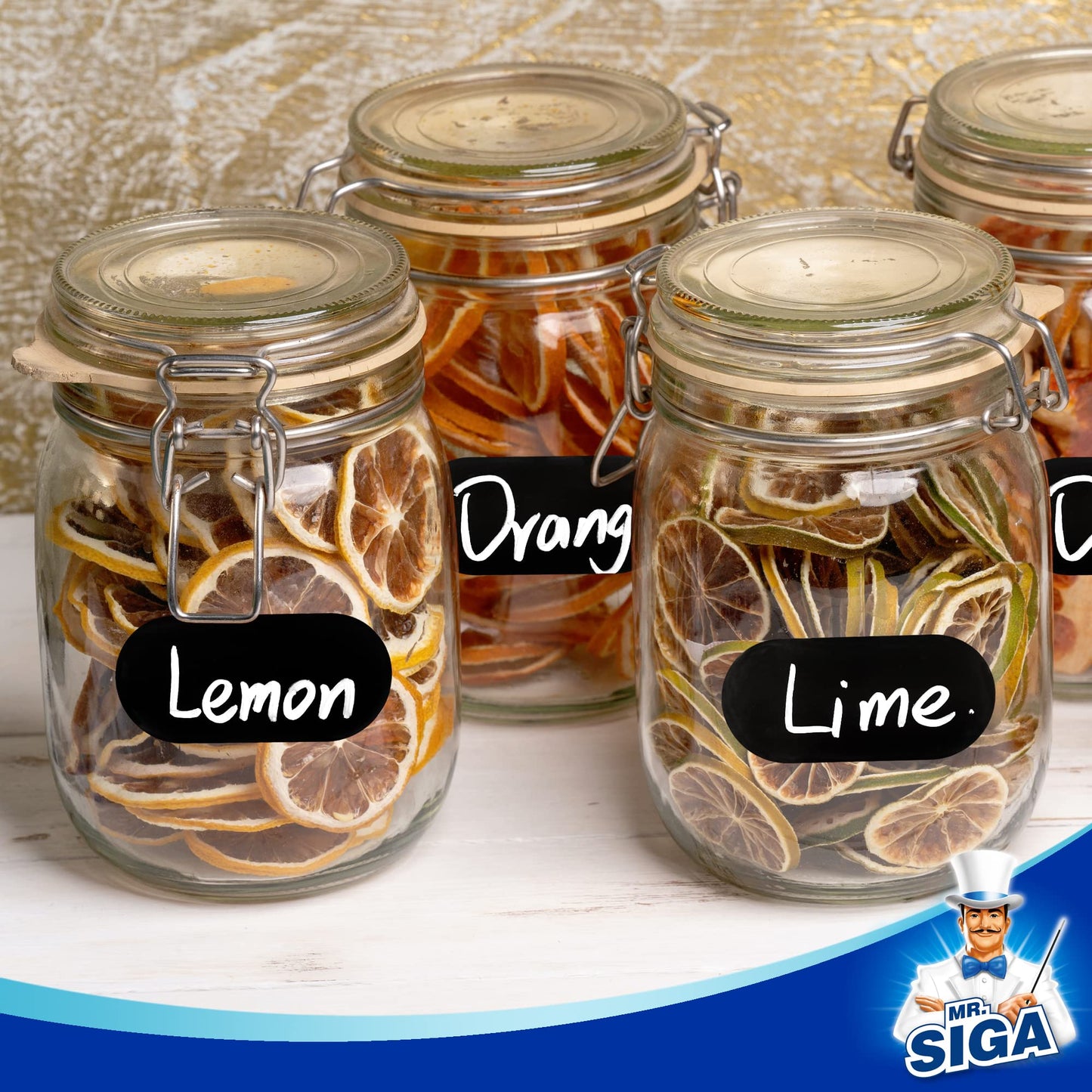MR.SIGA 96 Removable Labels for Storage Containers, Waterproof Reusable Sticker Labels for Jars Bottles with 1 Erasable Chalk Marker