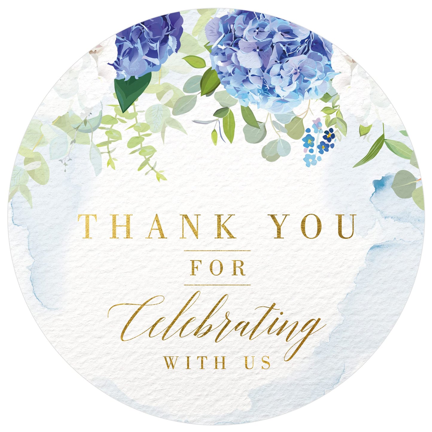 Mobiusea Creation Blue Floral Thank You for Celebrating with us Stickers | 2 inch | Gold Foil | 60pcs Waterproof Thank You Stickers Wedding Labels for Wedding, Bridal Shower, Baby Shower