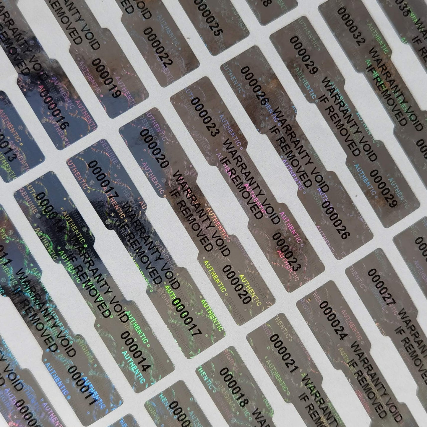 540 Pcs 1.968x0.39 inch Silver High Security Tamper Evident Seal Warranty Void Dogbone Original Genuine Authentic Hologram Labels/Stickers w/ Unique Sequential Serial Numbering Tamper Proof Stickers