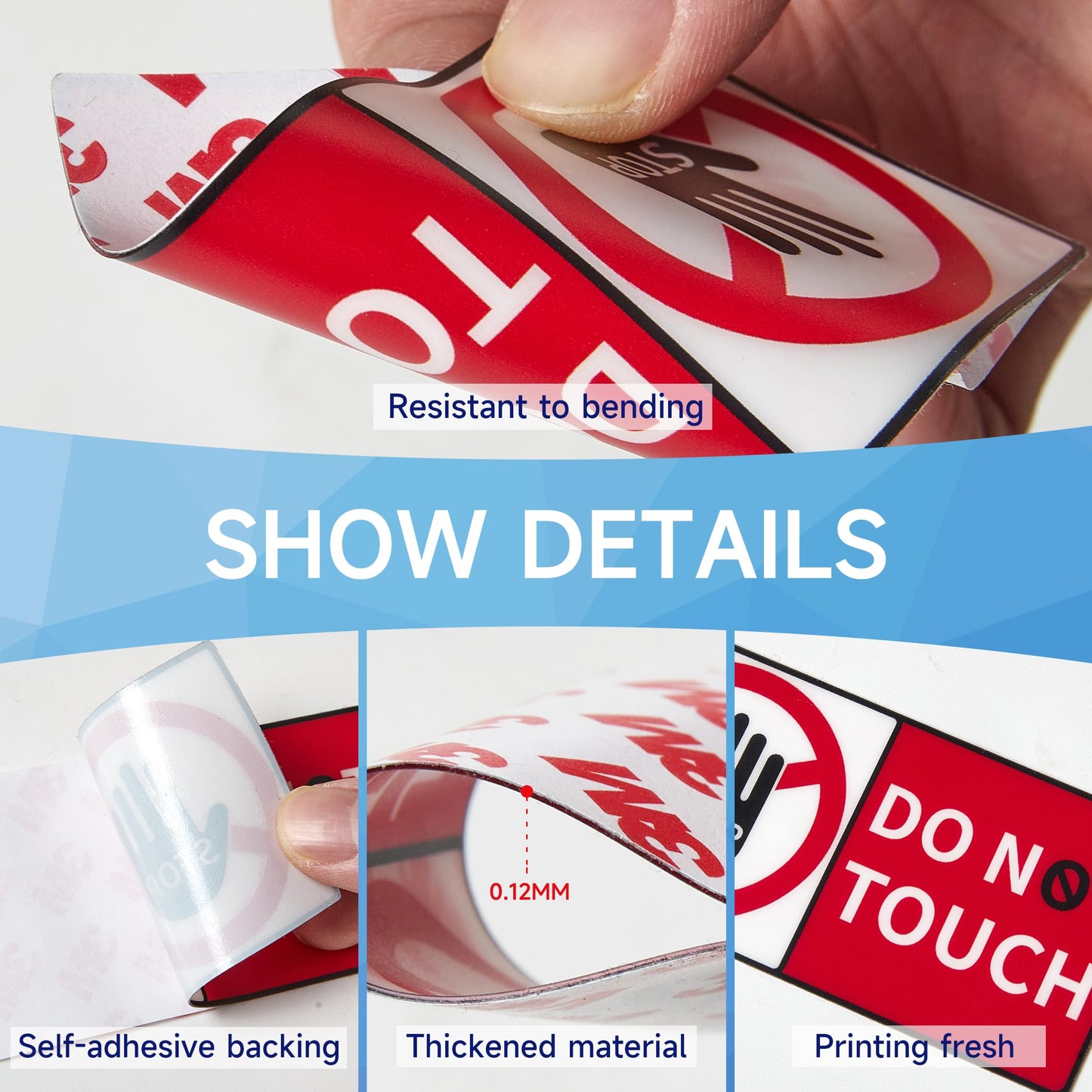 4 PCS Do Not Touch Warning Stickers,Self Adhesive Peel and Stick Vinyl Decal Do Not Use Hand Sign for Wall, Cars, Laptops, Glass, Toolbox Rectangle