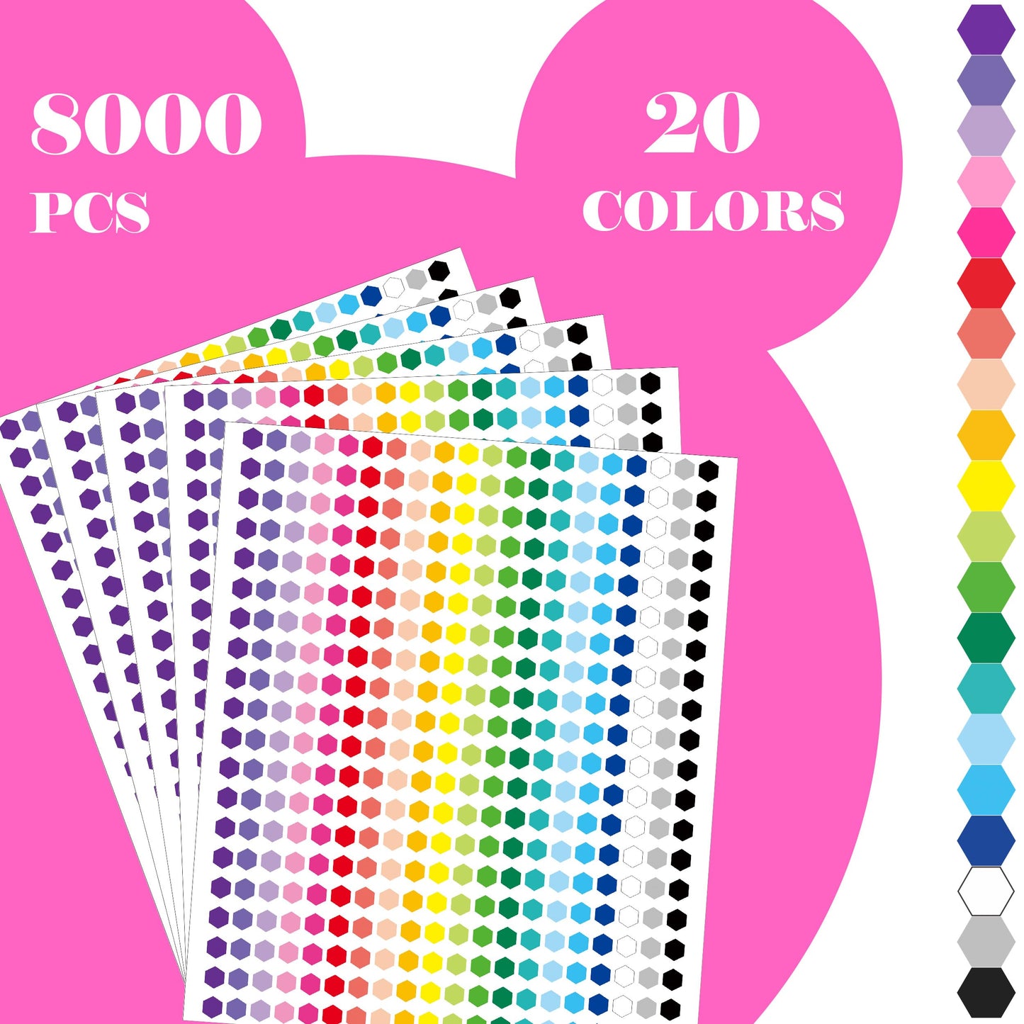 8000 PCS Small Dot Stickers 1/3" Shaped Stickets 20 Colors Color Coding Labels Circle Label Stickers for Office,Classroom 1/3" 8000pcs