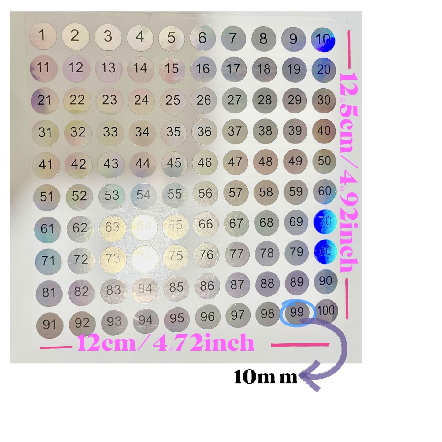 20 Sheets 1 to 1000 Round Reflective Laser Number Stickers Self -Adhesive Label StickersCoding stickers to help DIY nail art number inventory(2 Set, 10mm)