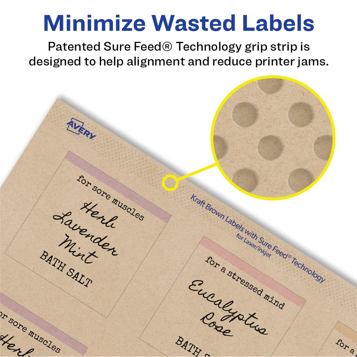 Avery Kraft Brown Square Labels with Sure Feed Technology, 2" x 2", Print to The Edge, Laser/Inkjet Printable Labels, 300 Total (22846) 300 Labels