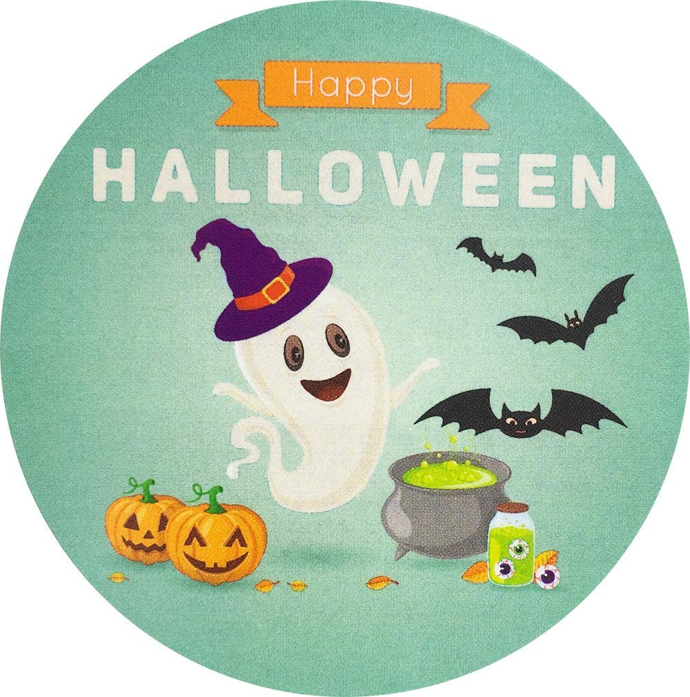 Happy Halloween Stickers 2.5 Inch Round Circle Dots 4 Different Designs 100 Total Adhesive Stickers