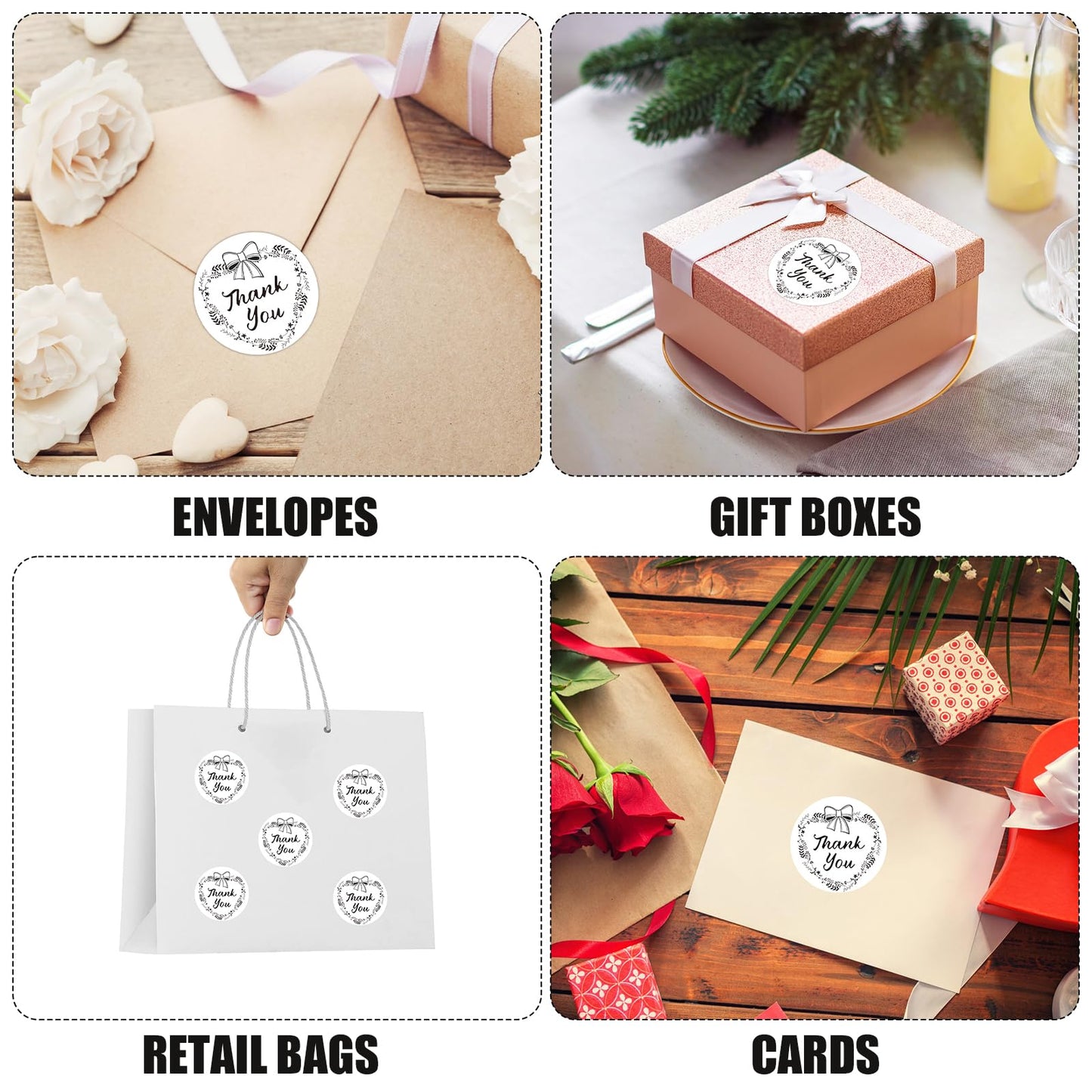 500pcs Thank You Stickers, 1.57in Round Gratitude Labels Transparent Seal Stickers Self-Adhesive Floral Label Stickers for Envelopes Sealing Party Favor