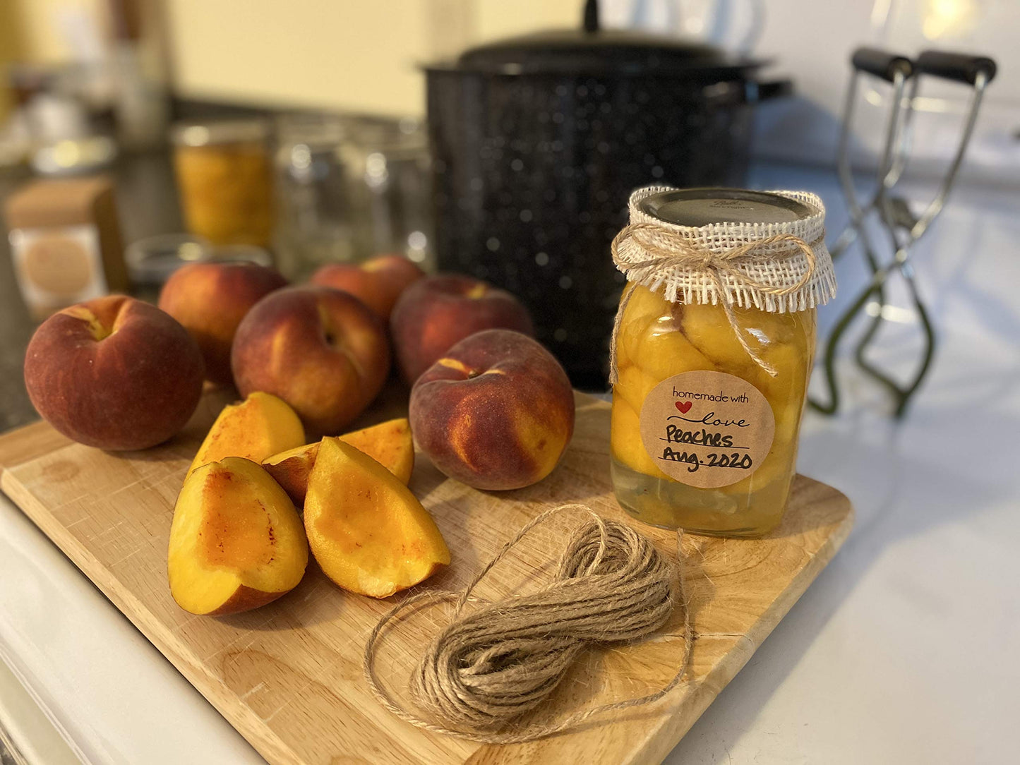 2” Homemade with Love Canning Labels with Lines for Writing, 500 Stickers per Roll in Dispenser Box, Plus Bonus 50’ of Twine String