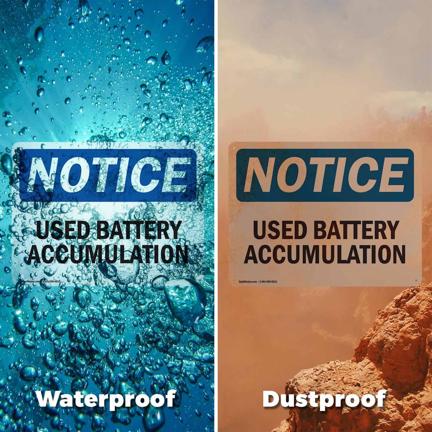 (2 Pack) Used Battery Accumulation OSHA Notice Sign 14 Inch X 10 Inch Vinyl Label Decal Sticker Weather Resistant, UV Protected for Workplace, Business, and Construction Site, Made in the USA