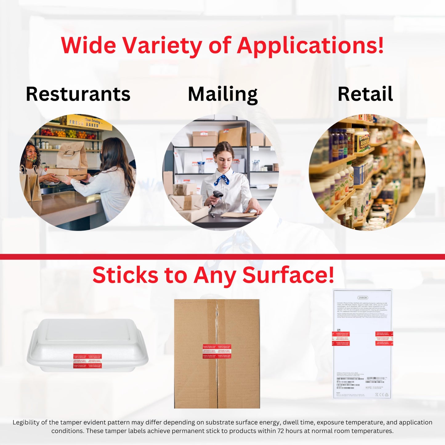 Tamper Evident Stickers, 2" x 1" Security Stickers, 1000 Tamper Proof Labels per Pack