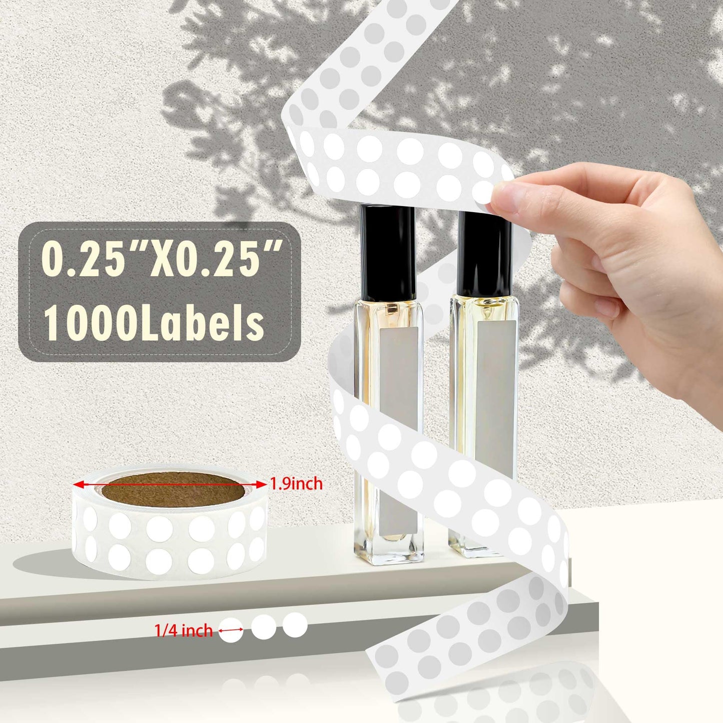 0.25 Inch Round Permanent Adhesive Color-Code Dot Stickers,White Small Dots Label,Pack of 1000 in Dispenser Box White