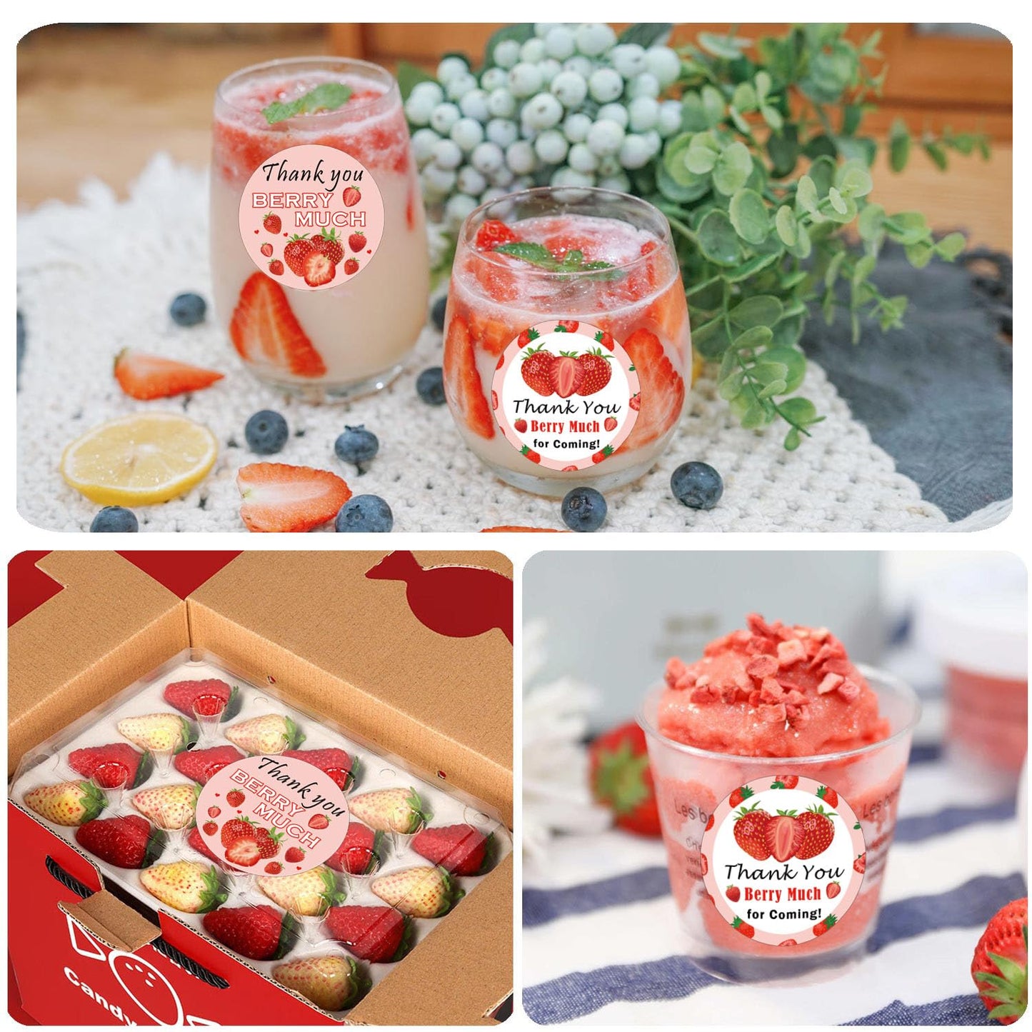 Strawberry Thank You Berry Much for Coming Sticker 1.5 inch Sweet Strawberry Thank You for Celebrating with Us Gift Presents Labels for Birthday Party Favor120pcs (Pink, 1.5 inch) Pink
