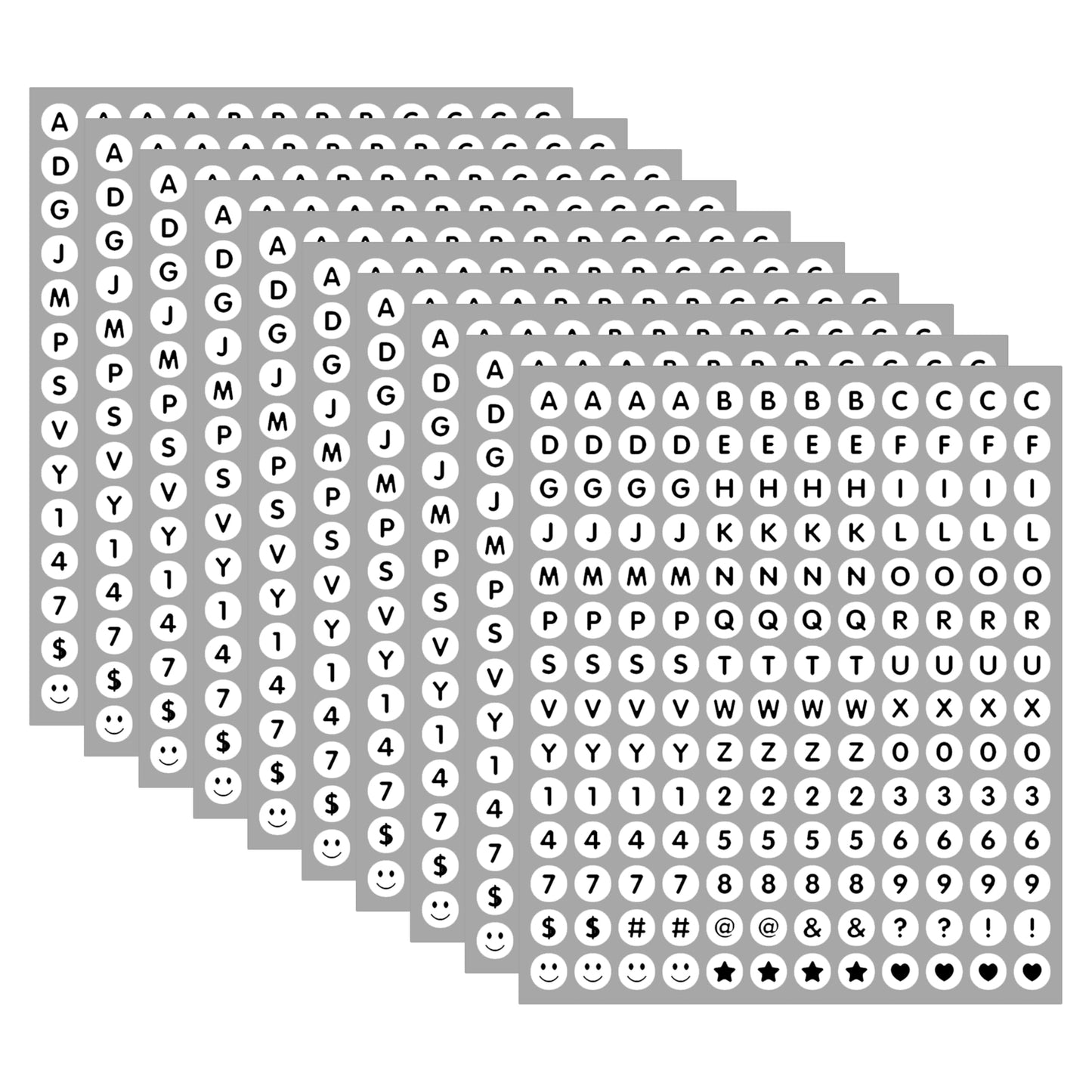 1680 Pieces 0.5 Inch Circle-Backed Letter Stickers, 10 Sheets Alphabet and Number Stickers with Cute Designs, Vinyl Stickers for DIY Cards, Item Labeling, Bullet Journaling, Scrapbooking - White