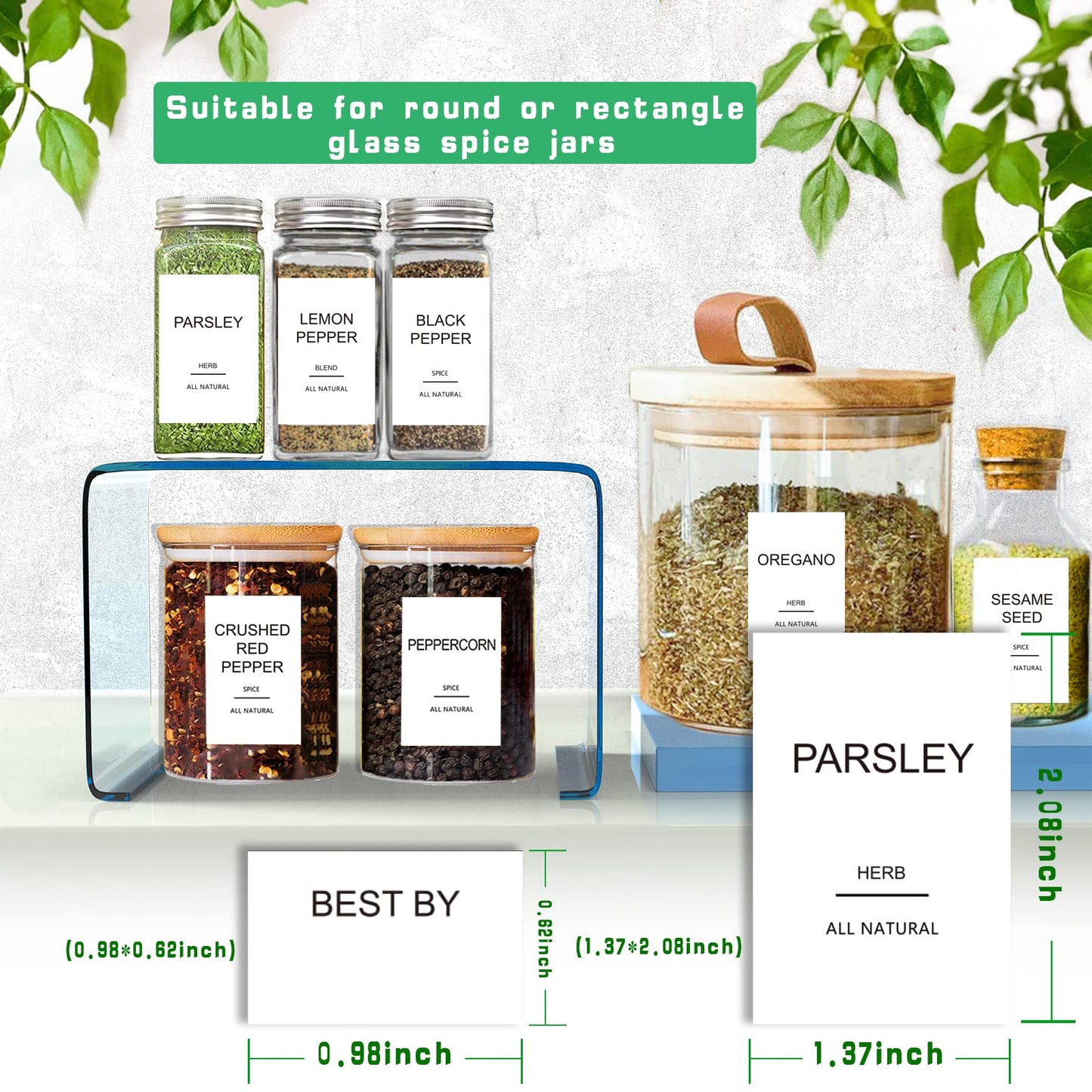 191 Spice Jar Labels Preprinted Minimalist Stickers - White Waterproof Label - Fit Round or Rectangle Spice Jars - Herb Seasoning Kitchen Pantry Labels 191 Spice Labels(no Jars)