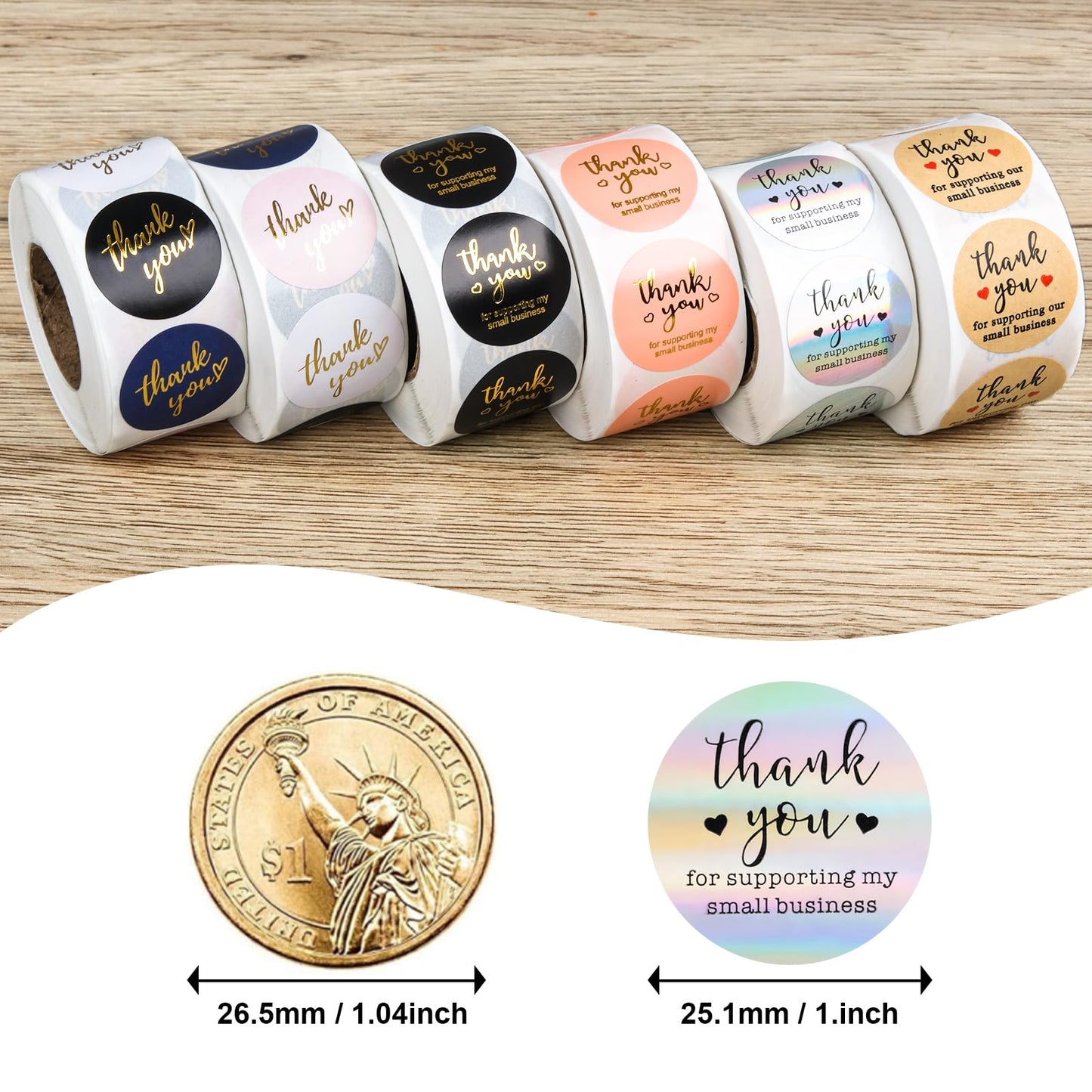 Thank You Stickers Small Business - 6 Rolls 3000 Pieces Thank You for Supporting My Small Business Stickers Labels for Envelopes, Bubble Mailers and Gift Bags Packaging, 1 Inch,500 Pieces Each Roll 1 Inch Thank You Stickers 6