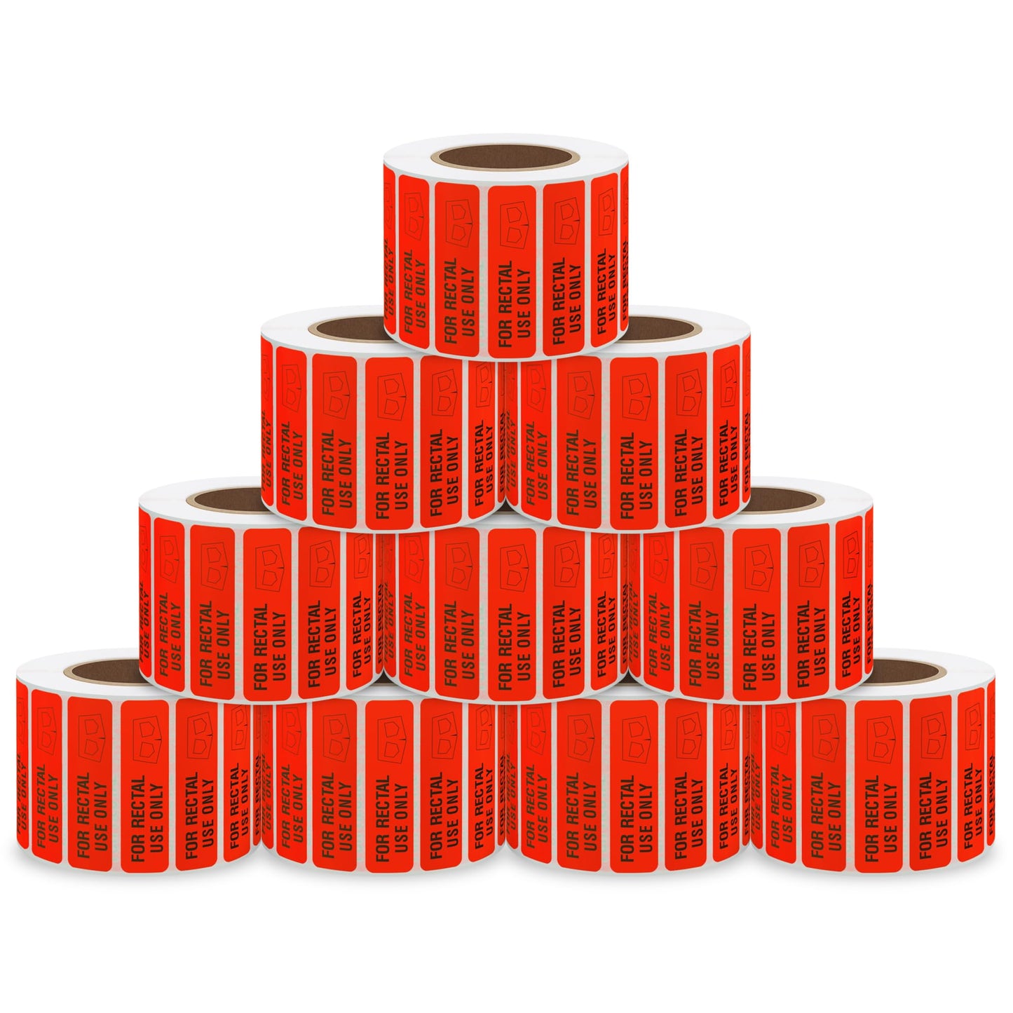for Rectal Use Only Stickers 1.5 × 0.375 Inch Mischief Warning Label Fluorescent Red - 500 Stickers Per Roll (10 Rolls)