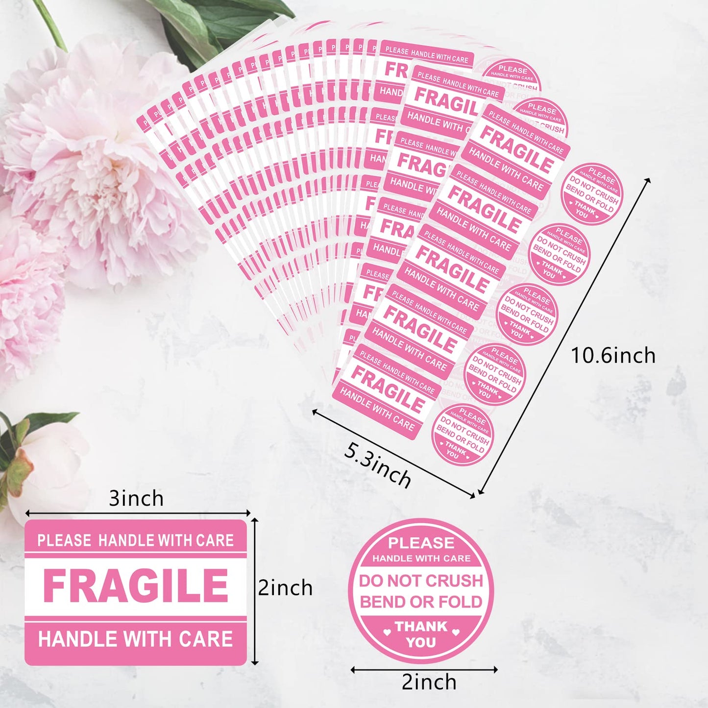 600 PCS Fragile Stickers for Shipping Do Not Trample or Fold Stickers Do Not Drop Labels for Shipping Mailing Envelops Cartons Pallets Adhesive Labels(Pink) Pink