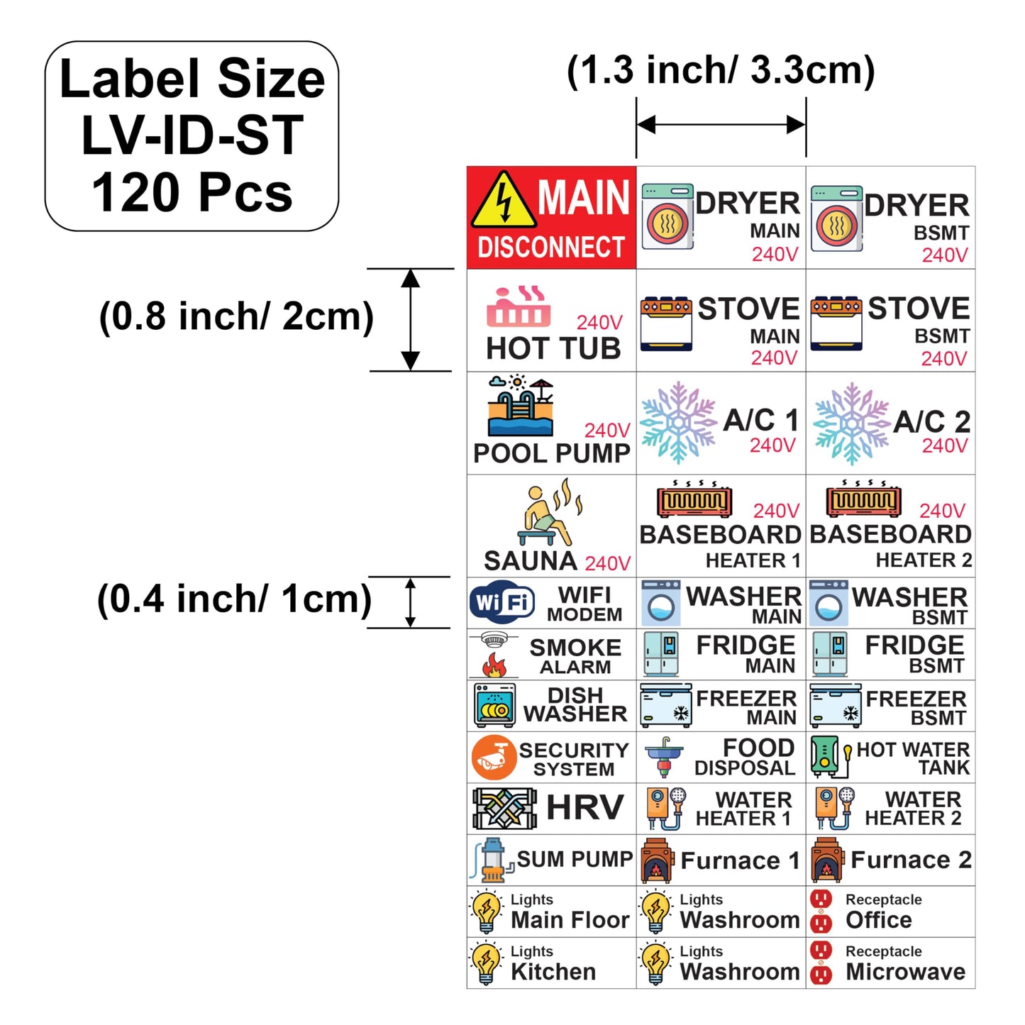 240 Pcs Circuit Identification Labels Markers Stickers Decals with Icons (Regular + Spacesaver 240 Pcs)
