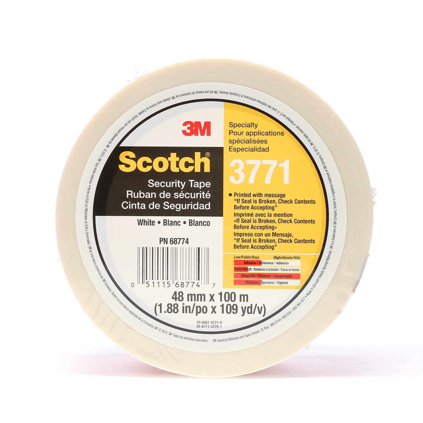3M Scotch Printed Message Box Sealing Tape 3771, White, 48 mm x 100 m