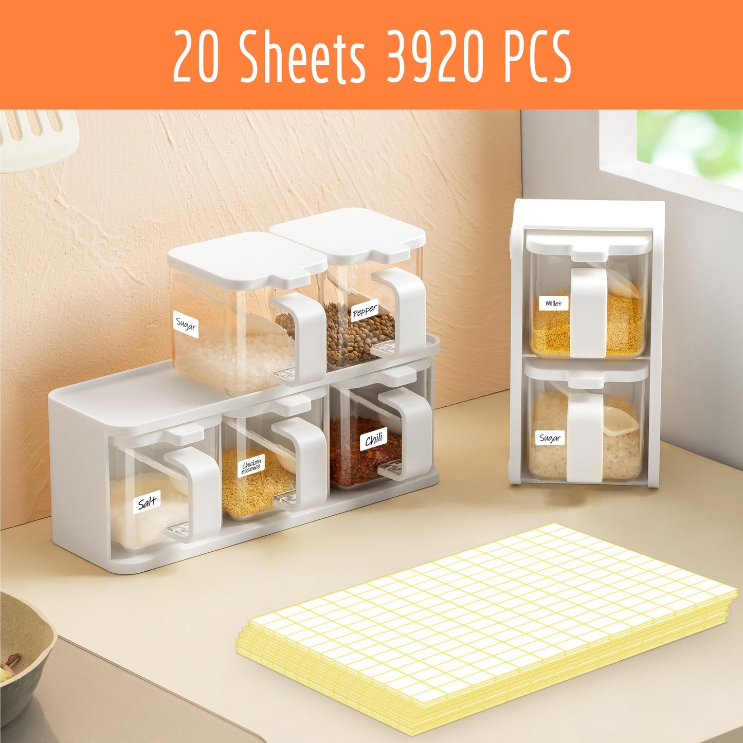 3920 PCS Matte Mimi Rectangle Stickers, Self-adhesive Rectangular Labels Small Removable Blank Stickers for Jars Boxes File Folders Envelopes School Office Supplies Kitchen Food Containers (20 Sheets) 3920 Pcs