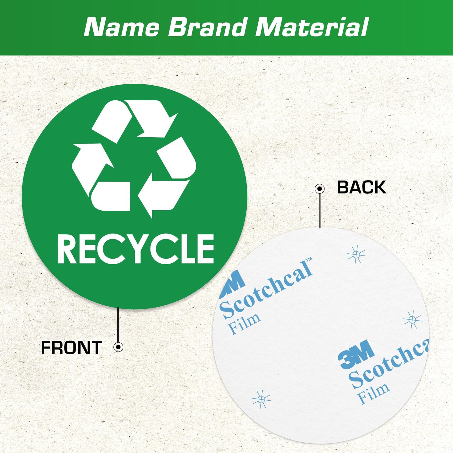 Recycling Stickers for Trash Can - 5-Pack, 4" Inch Round Decals - Easy to Apply, UV-Resistant for Indoor & Outdoor Waste Management in Kitchens, Offices, and Public Spaces