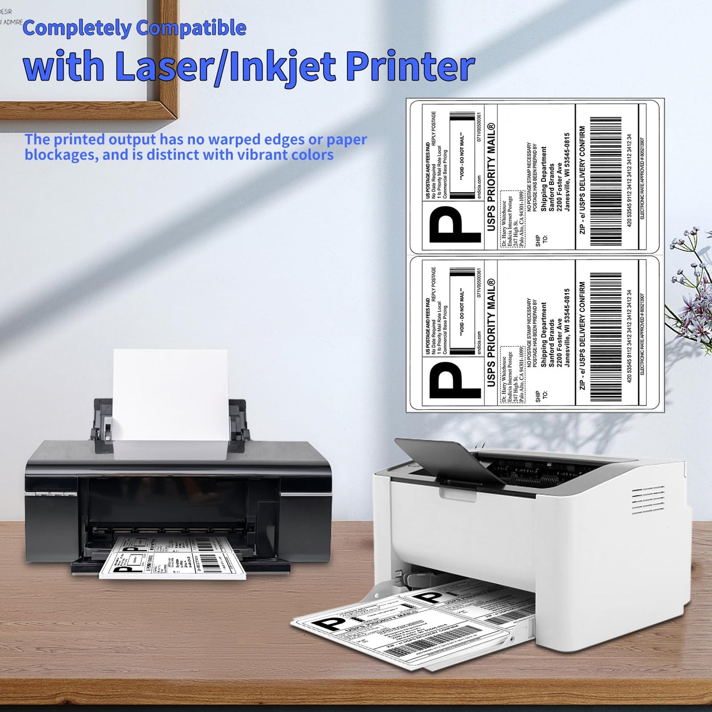 White Shipping Labels, 5.5" x 8.5", 25 Sheets (50 Labels), Matte Finish, Paper Material, 25 Count 5.5"x 8.5"(2-up)