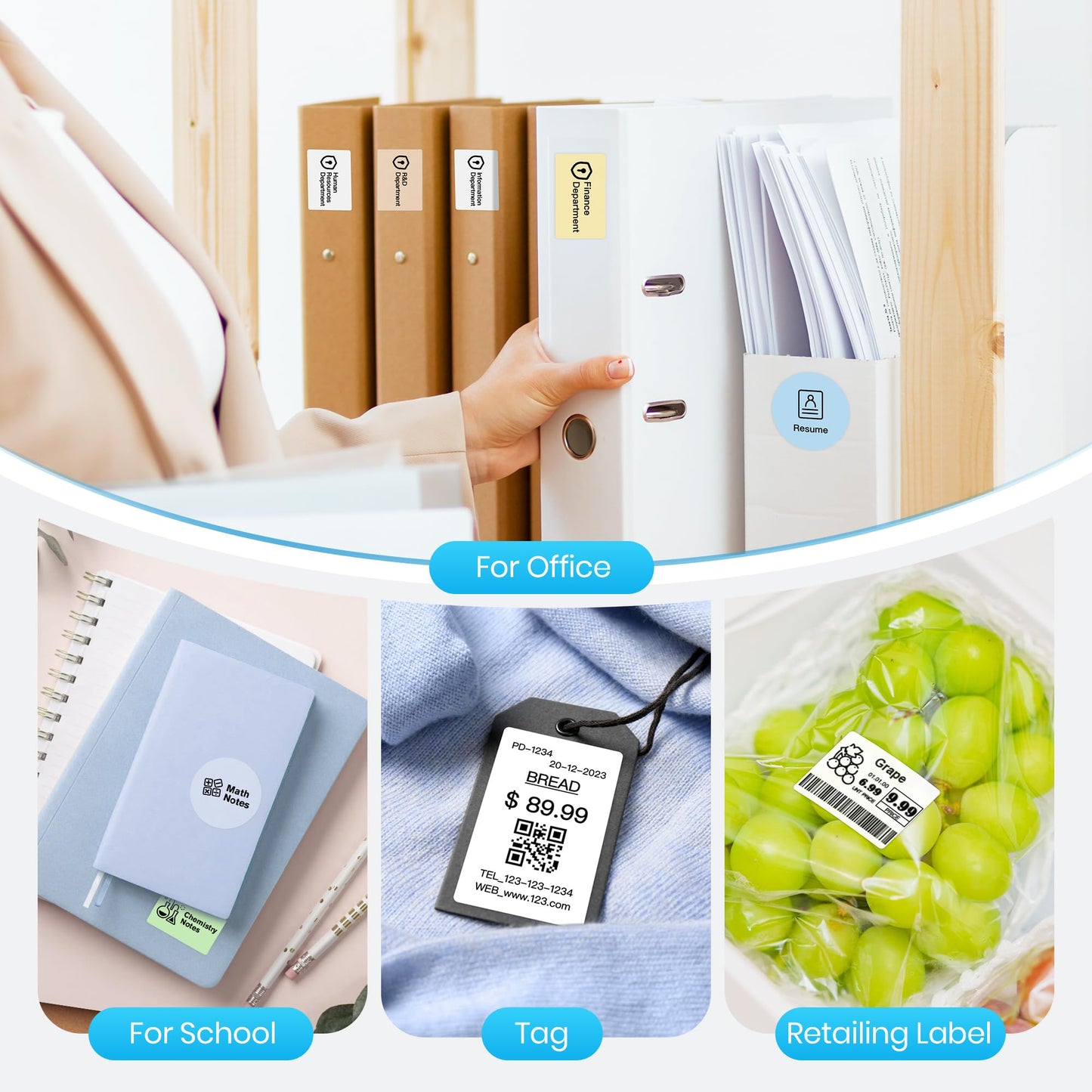 POLONO Genuine Thermal Labels for PM220S Label Makers, 1.57"x1.18" (40x30mm) Thermal Label, Waterproof, Multi-Purpose Self-Adhesive Labels for Small Bussiness, Office, School, 230 Labels/Roll (White)